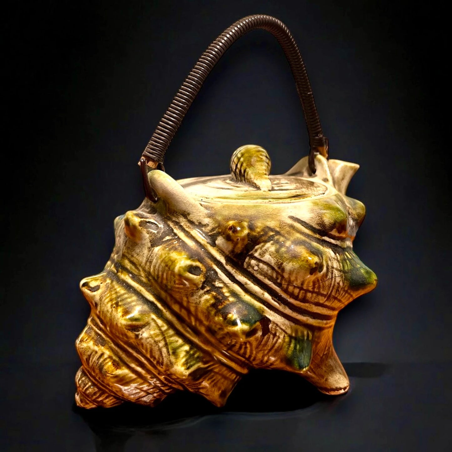 Vintage 1960's Japanese Majolica Conch Shell Novelty Teapot