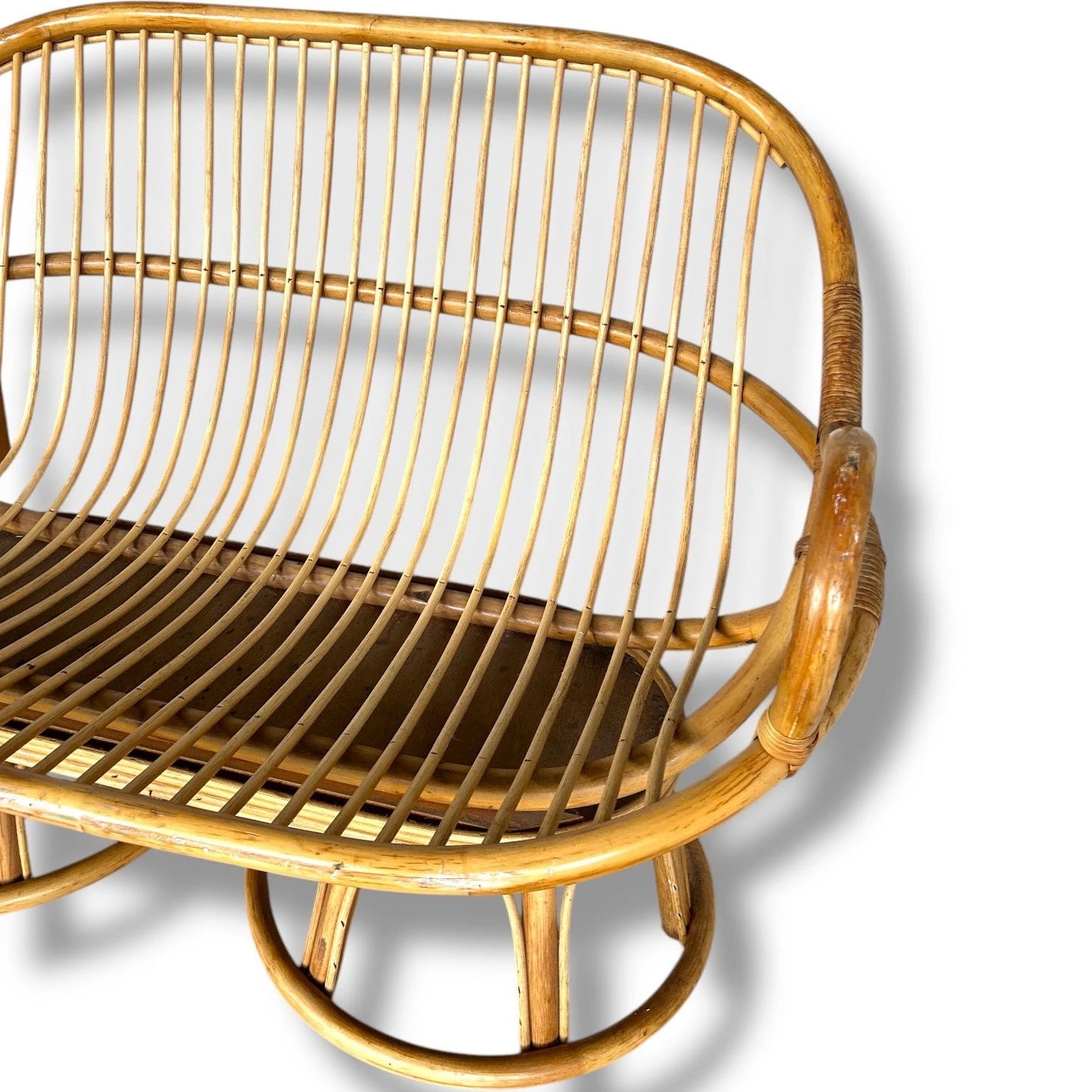 Vintage Rattan Loveseat Sofa – Mid Century Boho Wicker 2 Seater