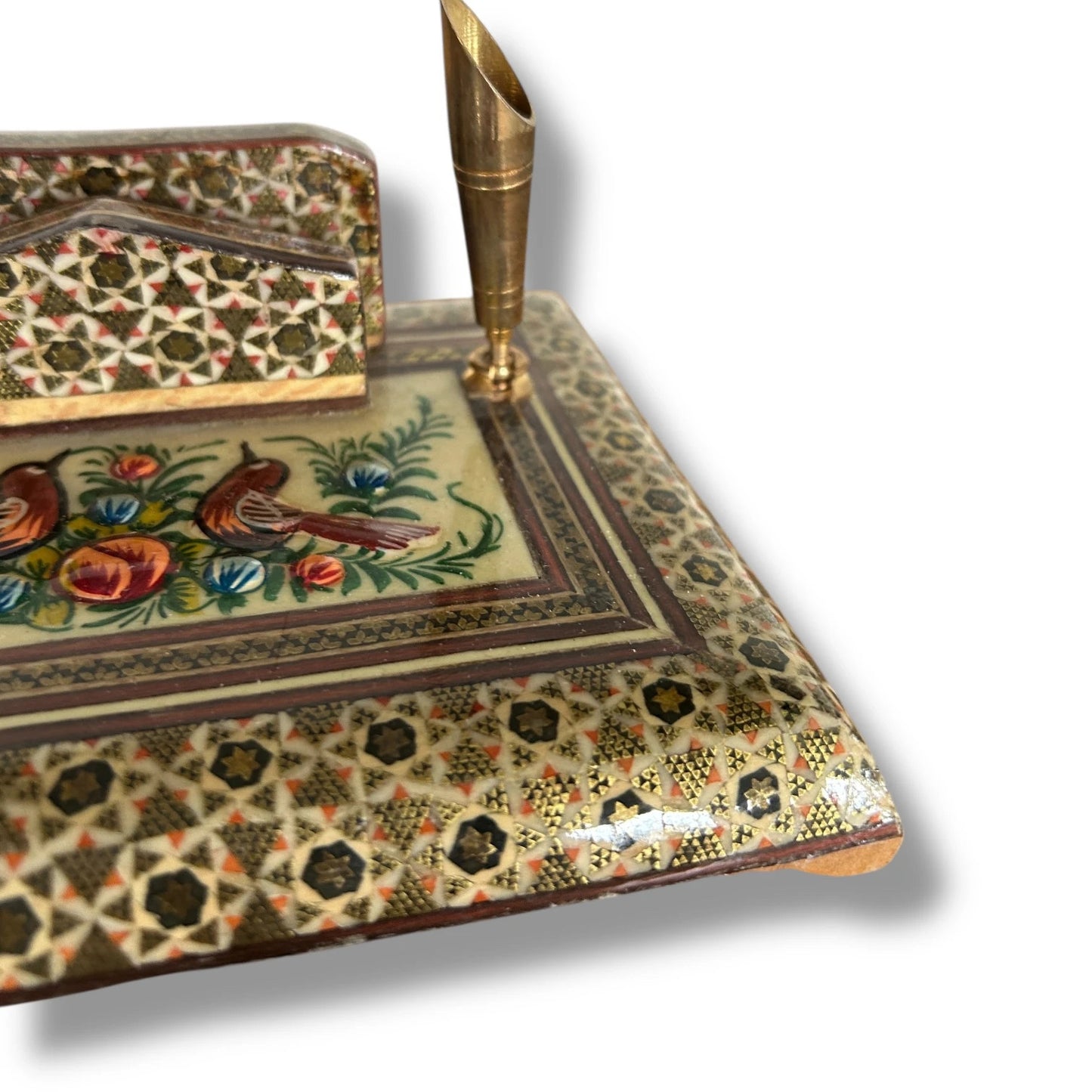 Mid Century Modern Persian Khatam Mosaic Desktop Letter Holder