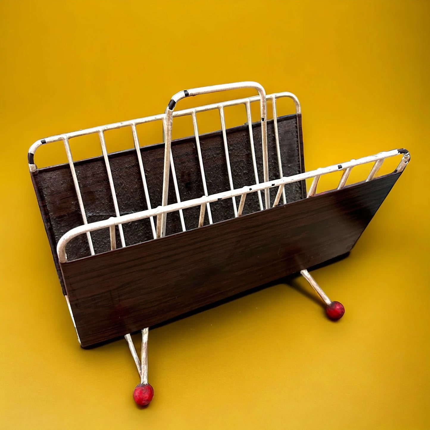 Mid century atomic and wood magazine rack