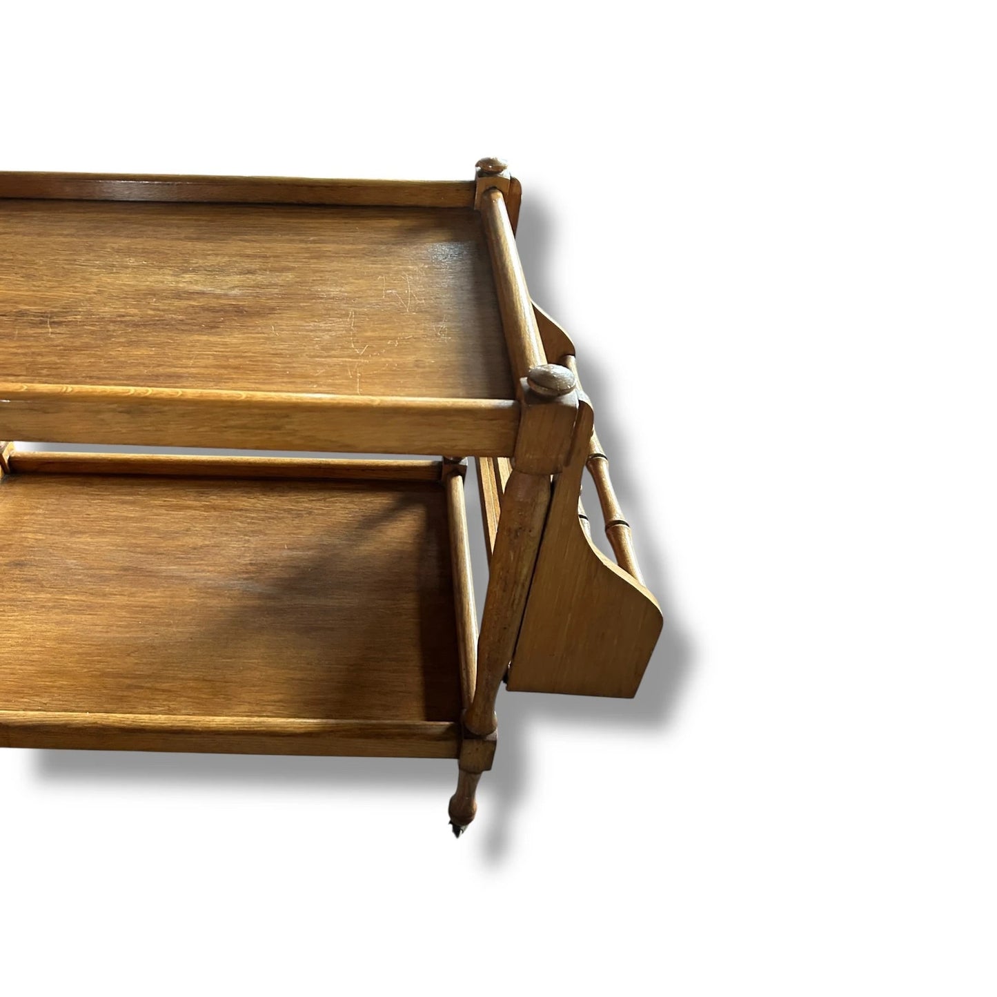 Vintage Oak Drinks Trolley with Bamboo Detail & Magazine Rack – Mid Century Bar Cart