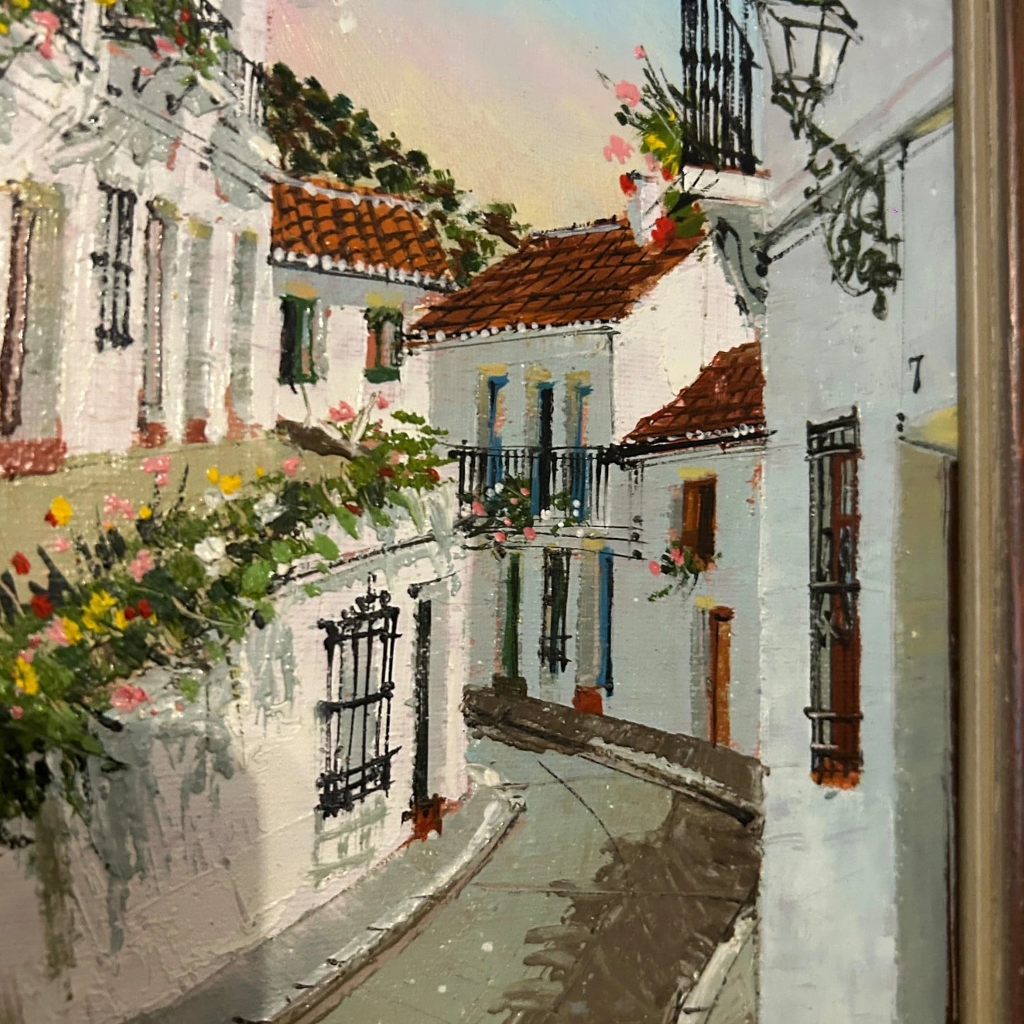 Vintage 1980s Mediterranean Village Oil Painting