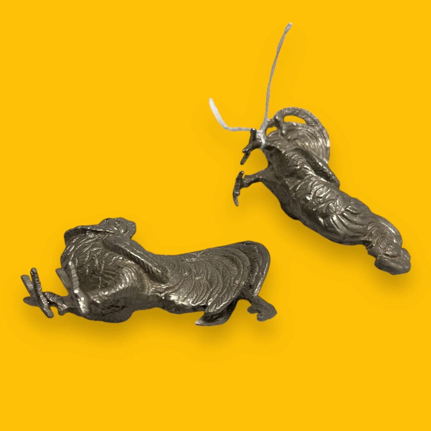 Mid Century Silver Fighting Roosters Sculptures