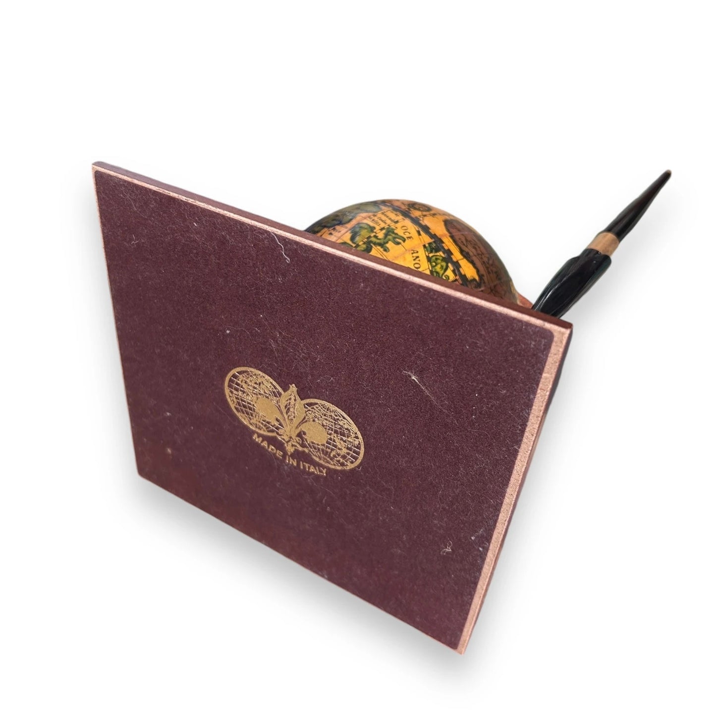 Vintage 1980s Italian Wood Globe Pen Holder