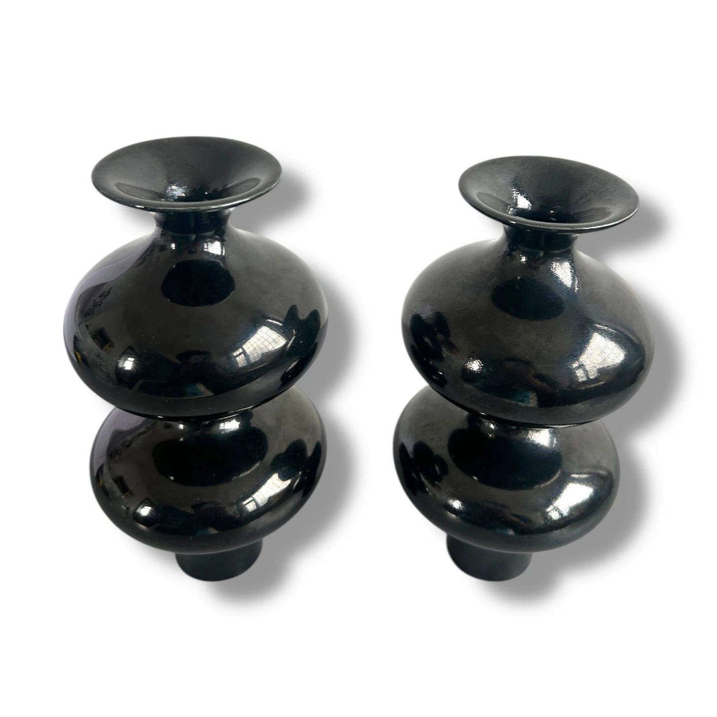 Mid Century Modern Pair of Ebony Contemporary Vases