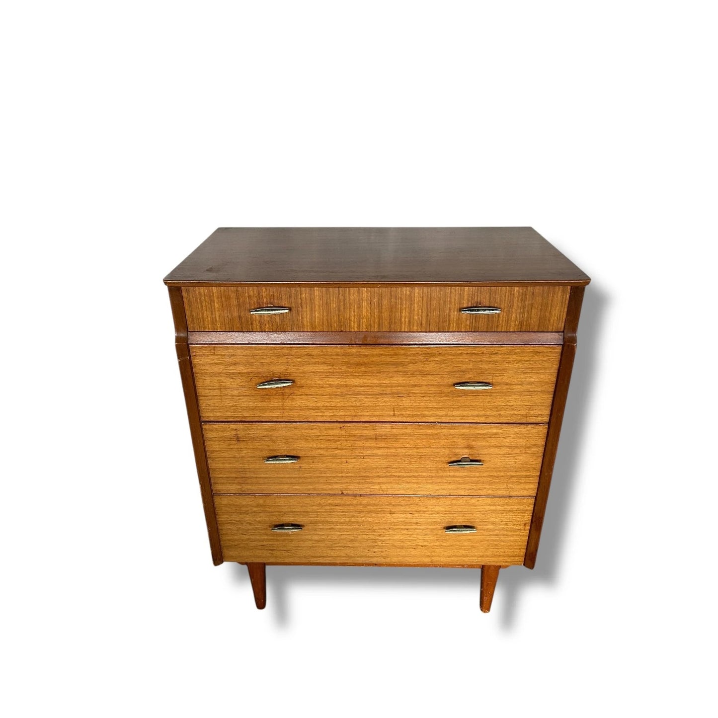 Mid-Century Teak Chest of Drawers – Vintage 1960s Tallboy Dresser with 4 Drawers