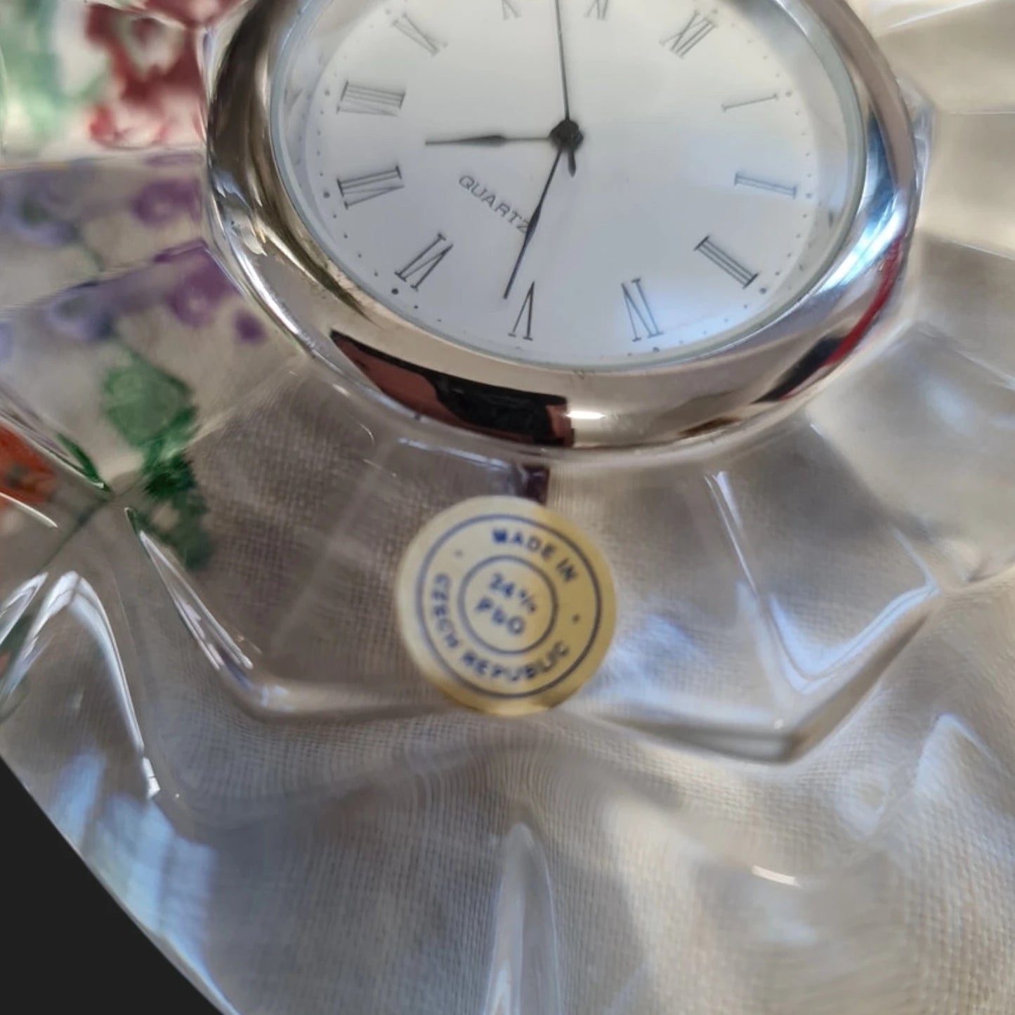 Vintage 90s Czech Crystal Glass Clock