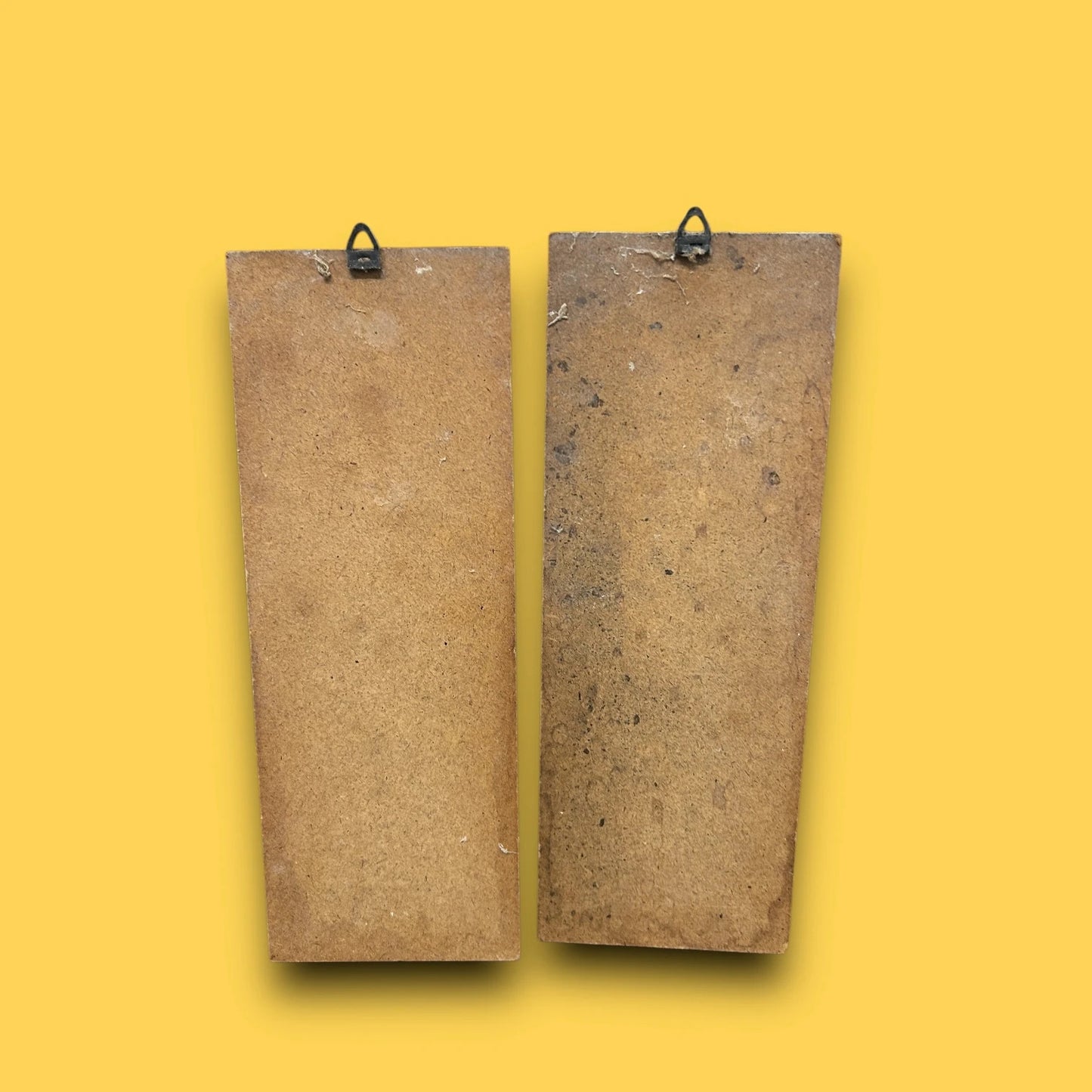 Mid Century Pair of Brass Crane Wood Plaques