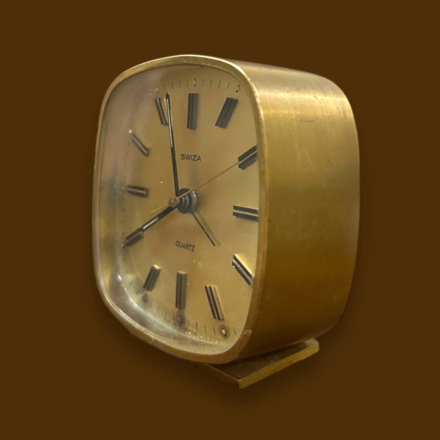Vintage 1970s Swiza Brass Alarm Clock