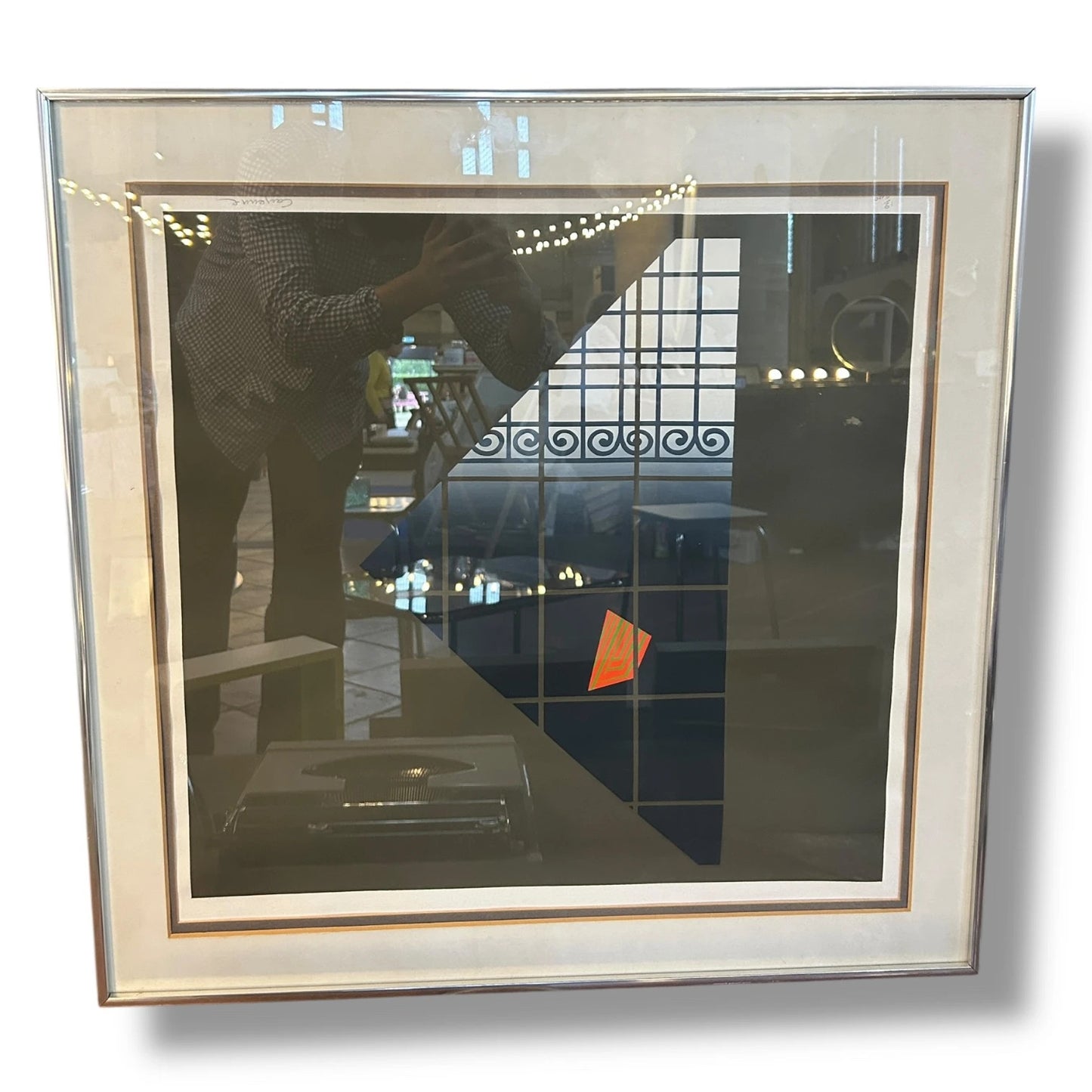 Mid Century Modern Surrealist Abstract Framed Window Artwork