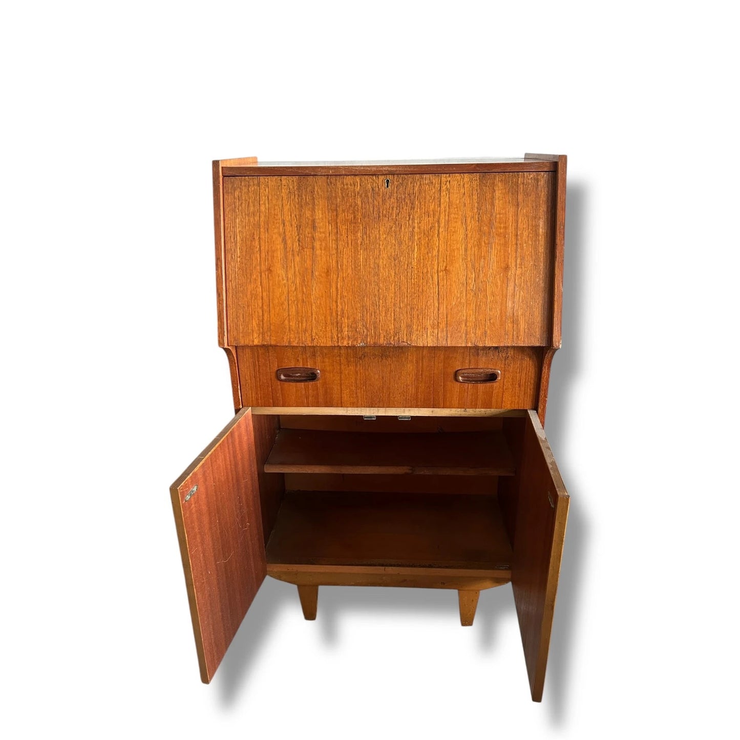Mid Century Bureau | Vintage Teak Writing Desk Drinks Cabinet