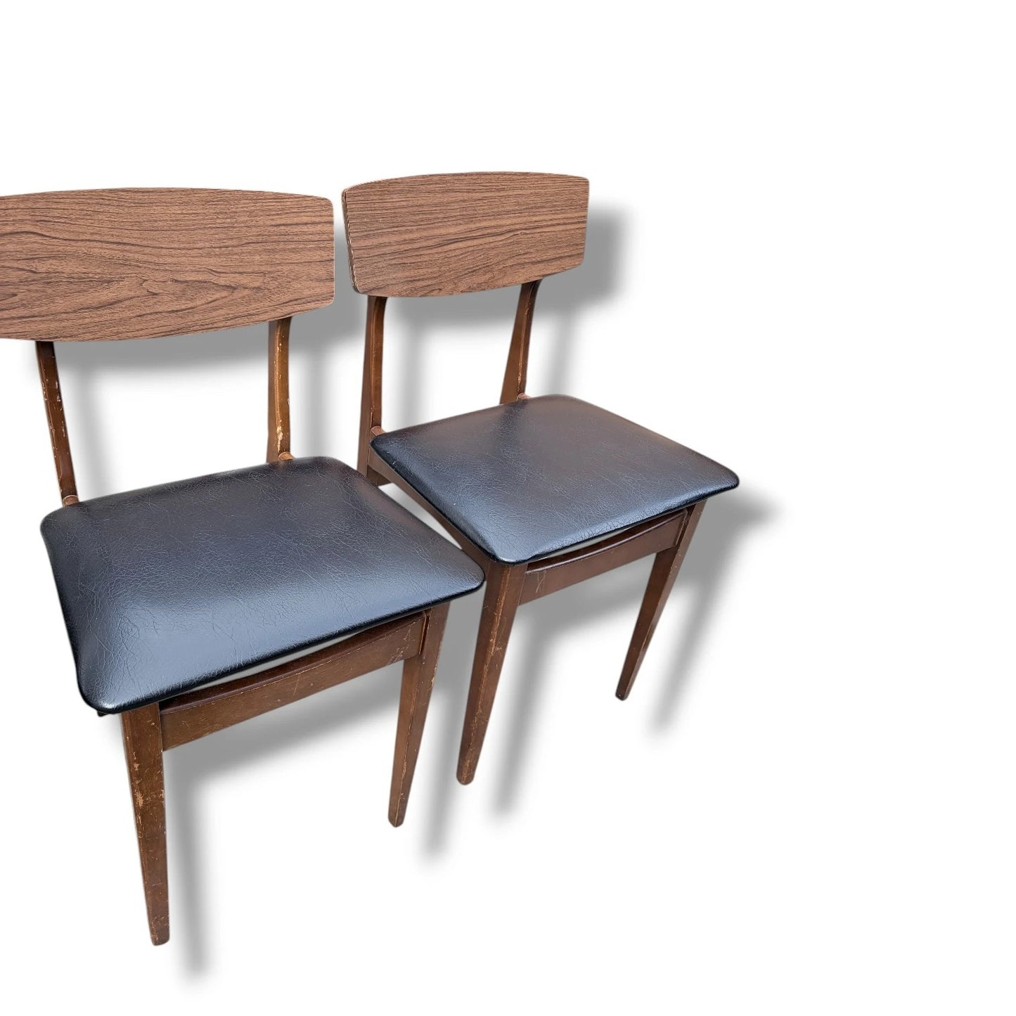 Set of 3 Mid Century Dining Chairs by Legate | Vintage Formica & Black Vinyl Chairs