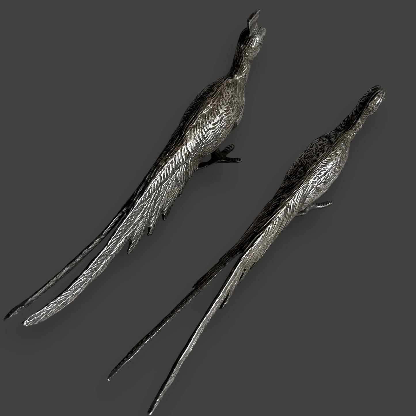 Mid century silver plated peacock statues