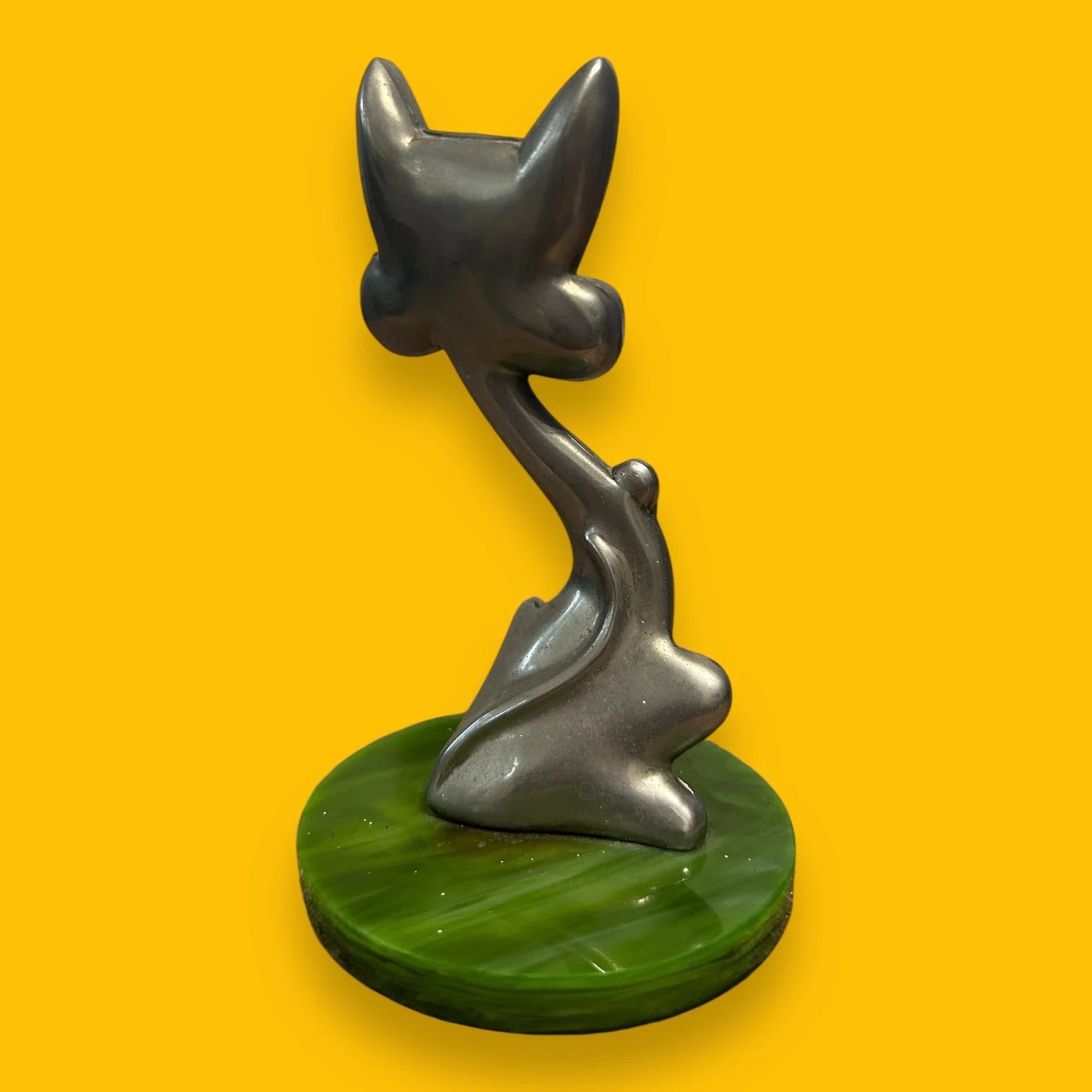 Mid Century Silver Plated Metal Cat Ornament Figurine