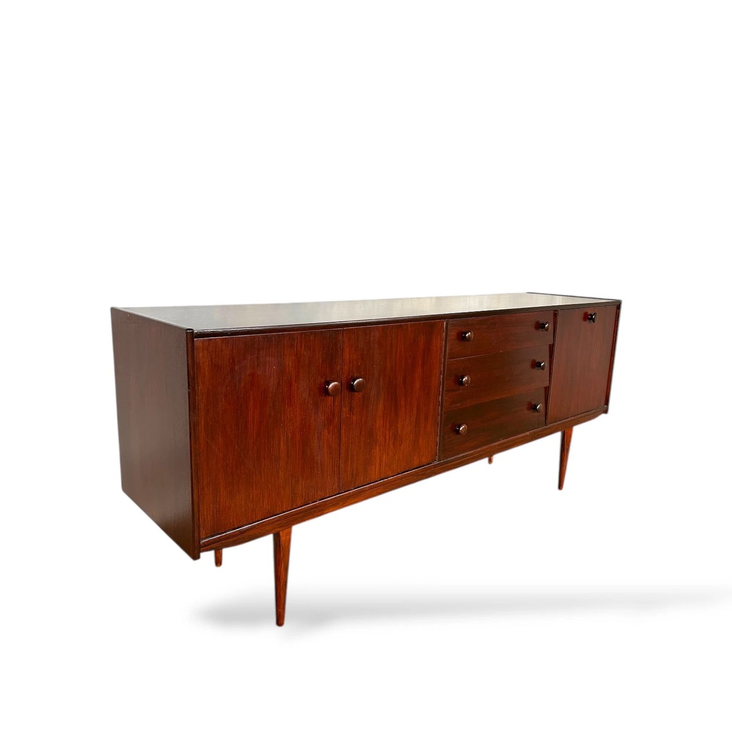 Mid Century Rosewood Effect Sideboard, Retro Credenza with Drawers and Cupboards