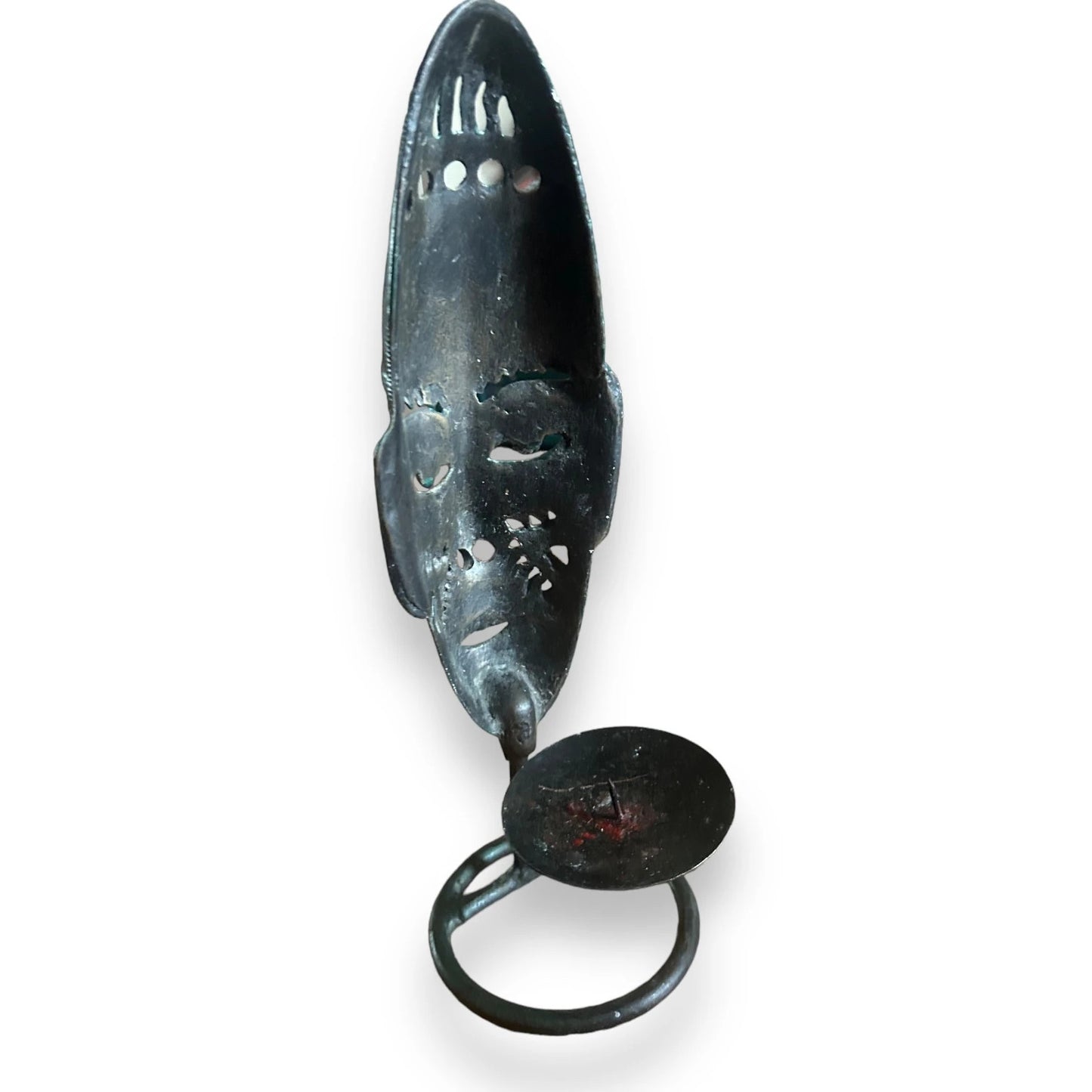Vintage 1970s Tribal Mask Candlestick Holder