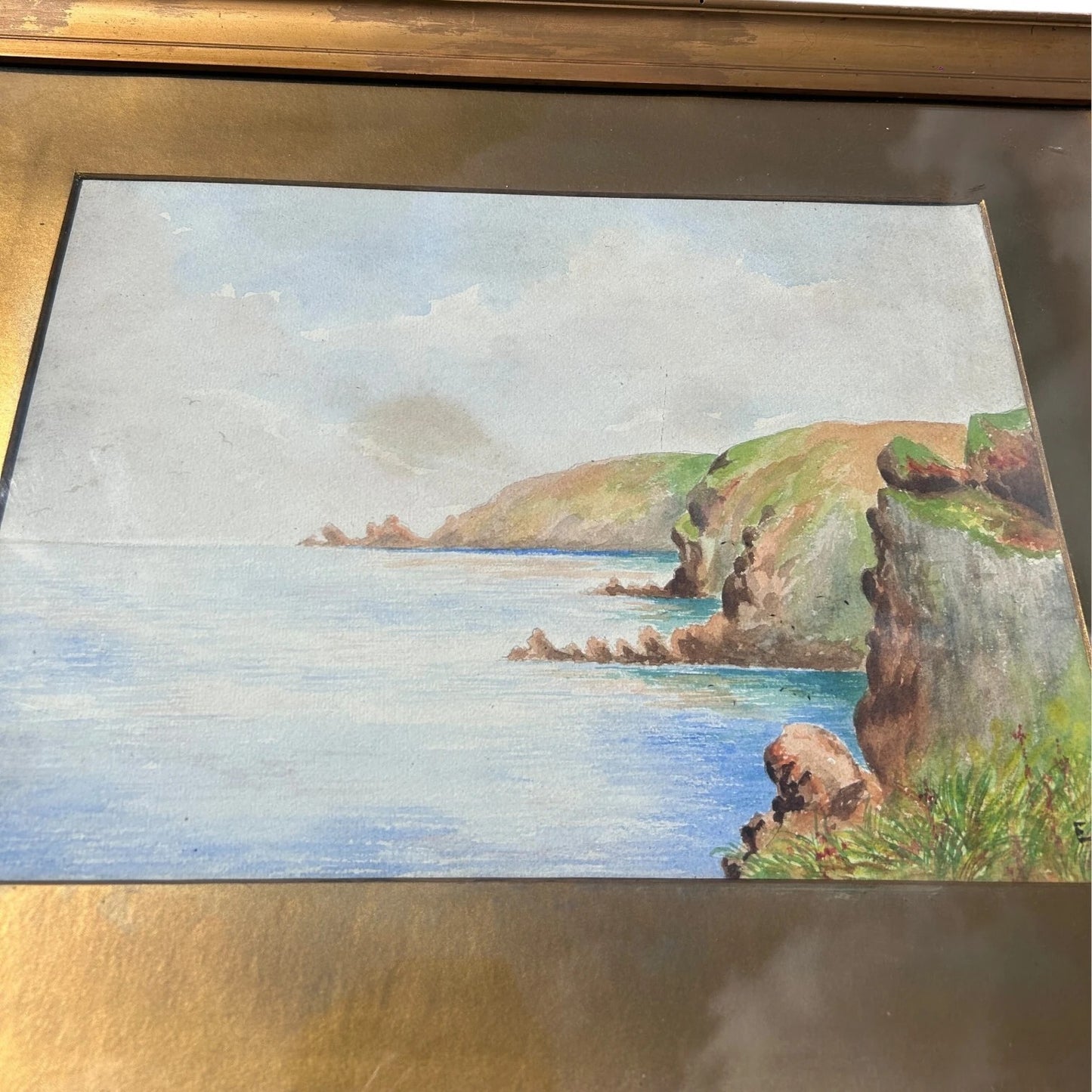 Vintage 1950s Coastal Landscape Watercolour Painting