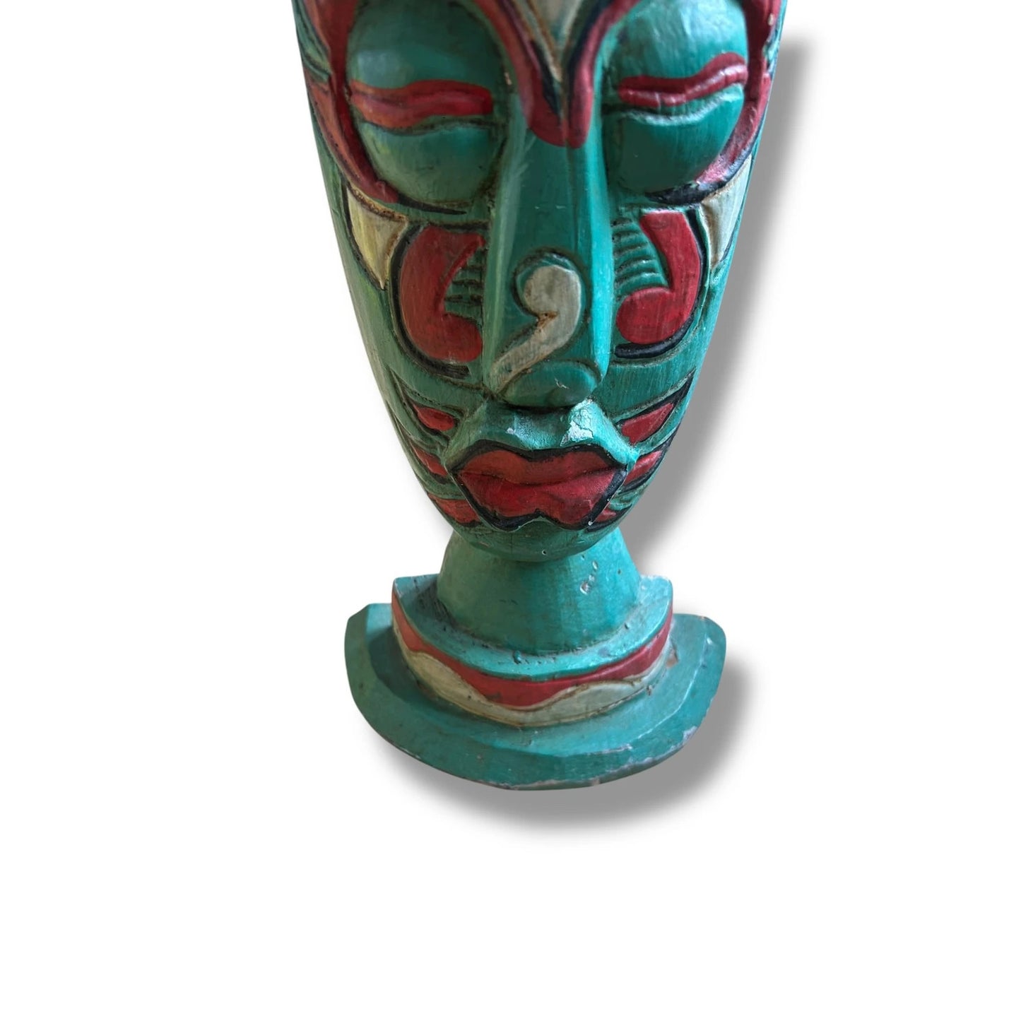 Vintage 1990s Carved Wood Indonesian Tabletop Mask Art Sculpture