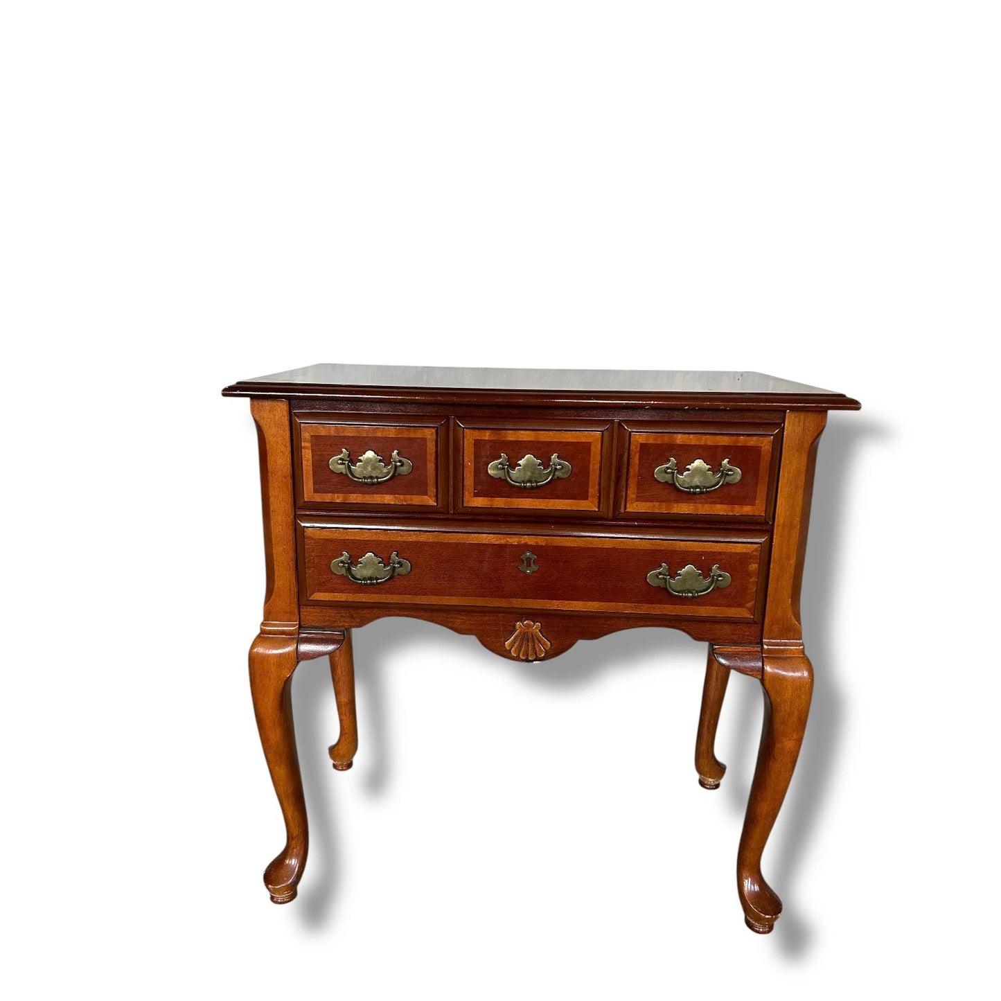 Vintage Queen Anne Style Marquetry Chest – 2 Drawer Side Cabinet with Brass Handles