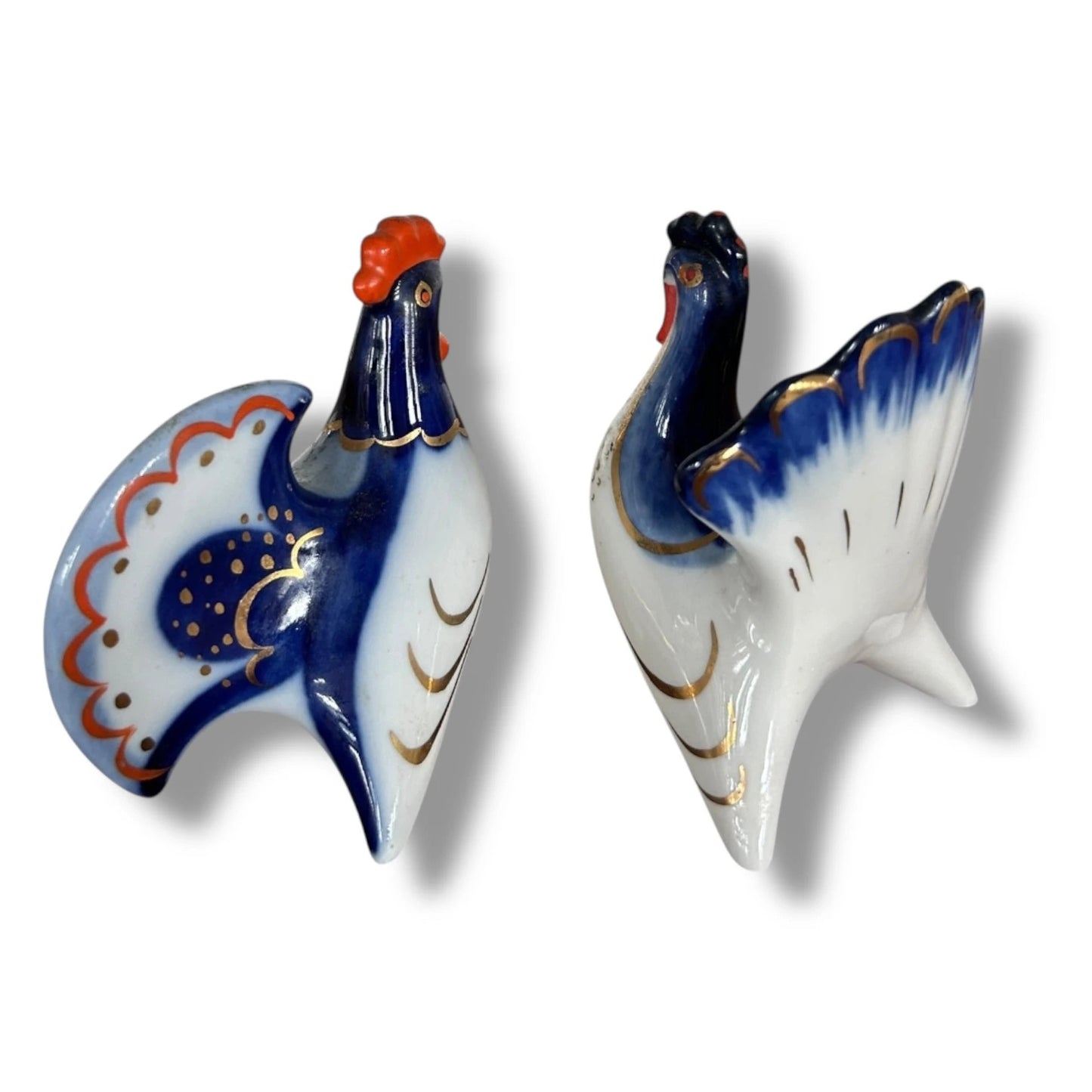 Mid Century Russian Soviet Salt & Pepper Shakers BY Lomonosov Porcelain Turkey and Rooster