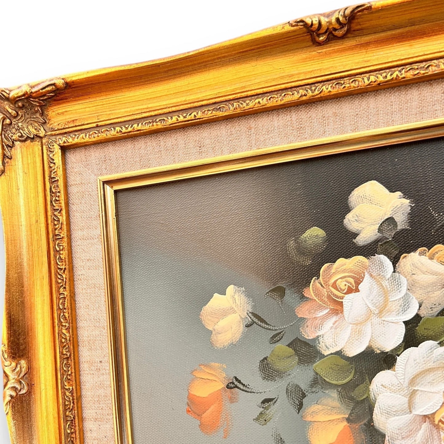 Vintage 1970s Floral Art Gilt Painting