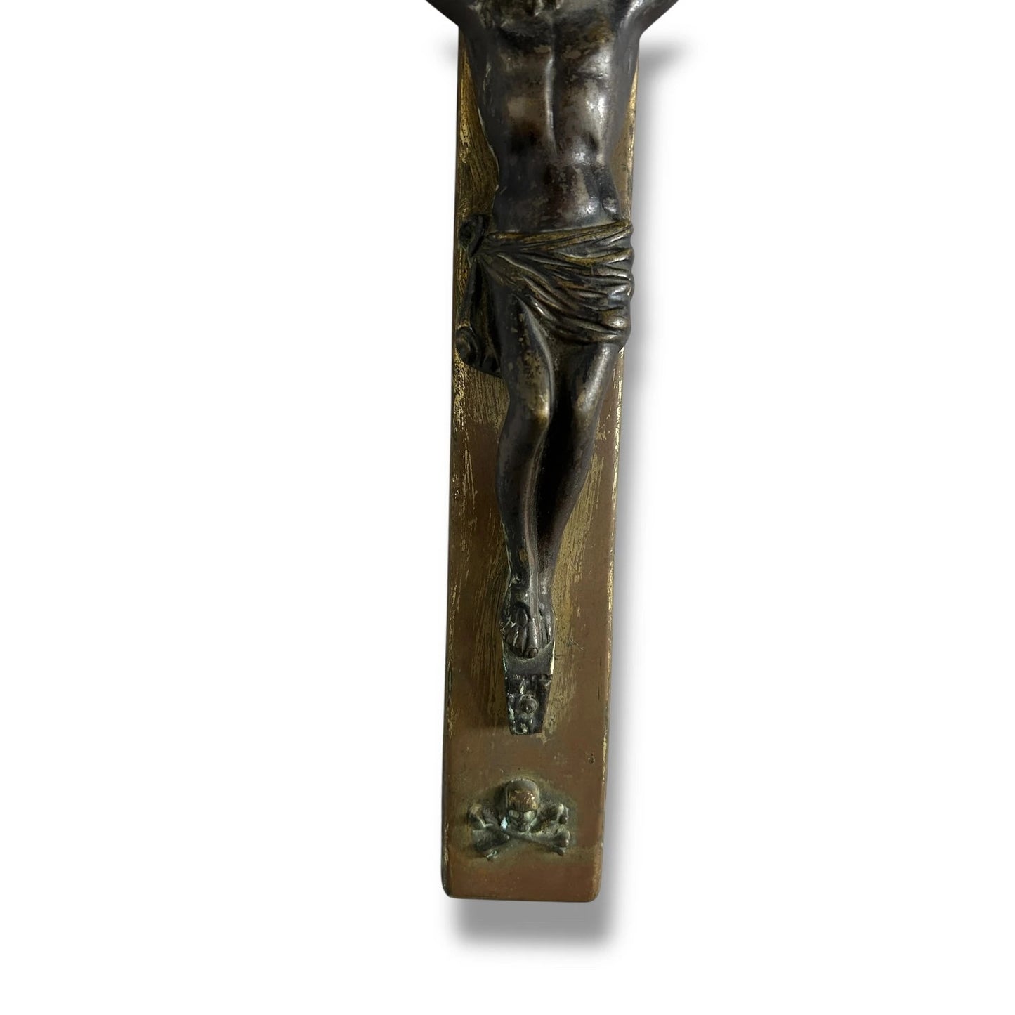 Antique Large Brass Jesus Christ Crossbones Crucifix