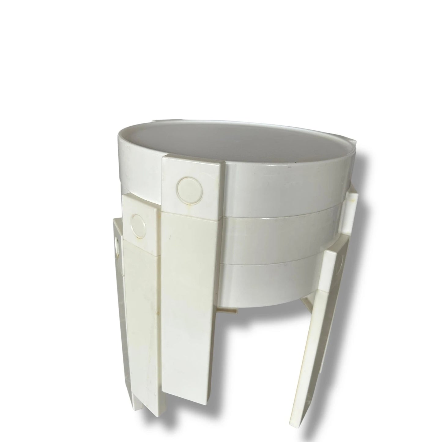 Vintage 1970s Dutch Space Age Stacking Tables – White Modular Plastic Side Tables