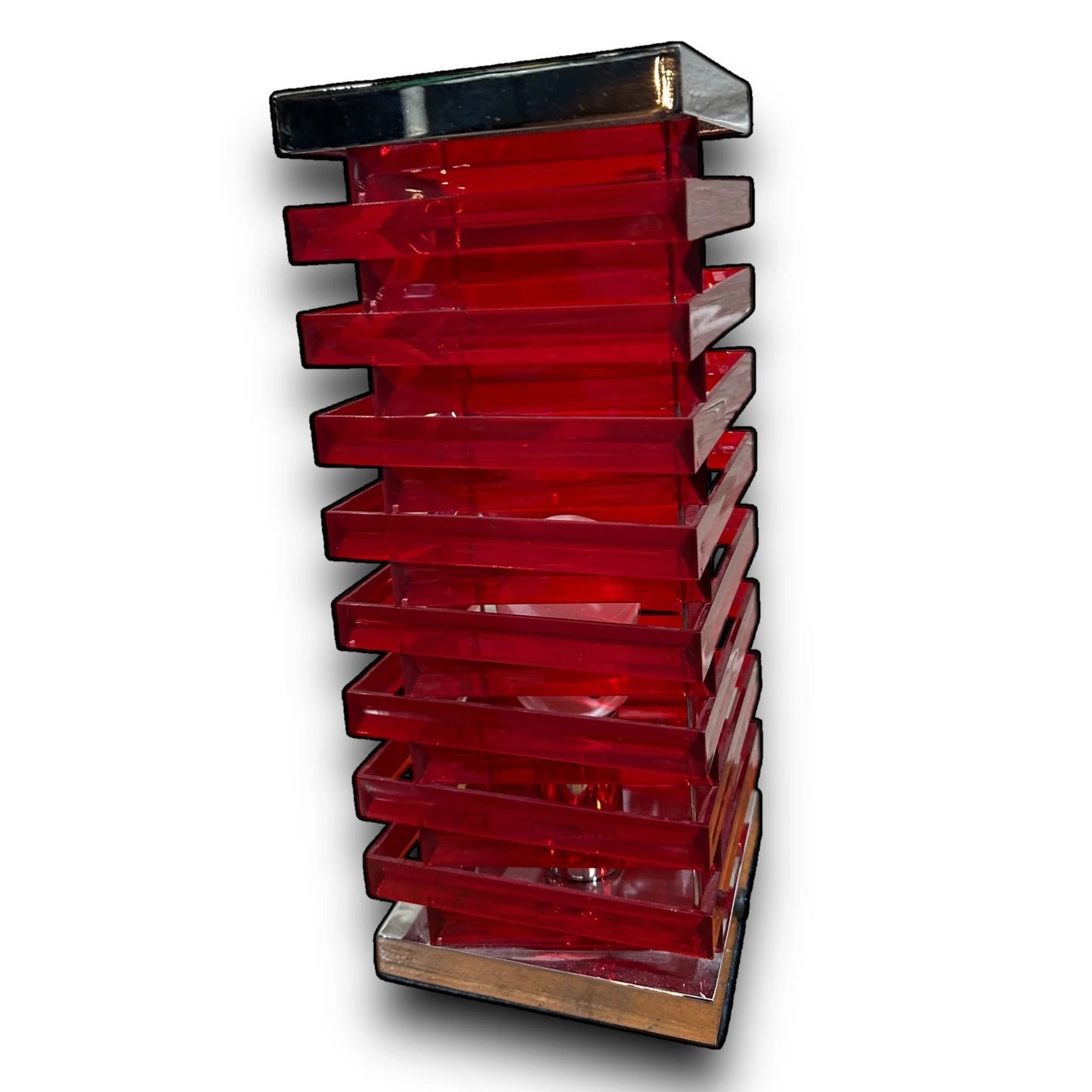 Mid Century Red Lucite and Chrome Table Lamp
