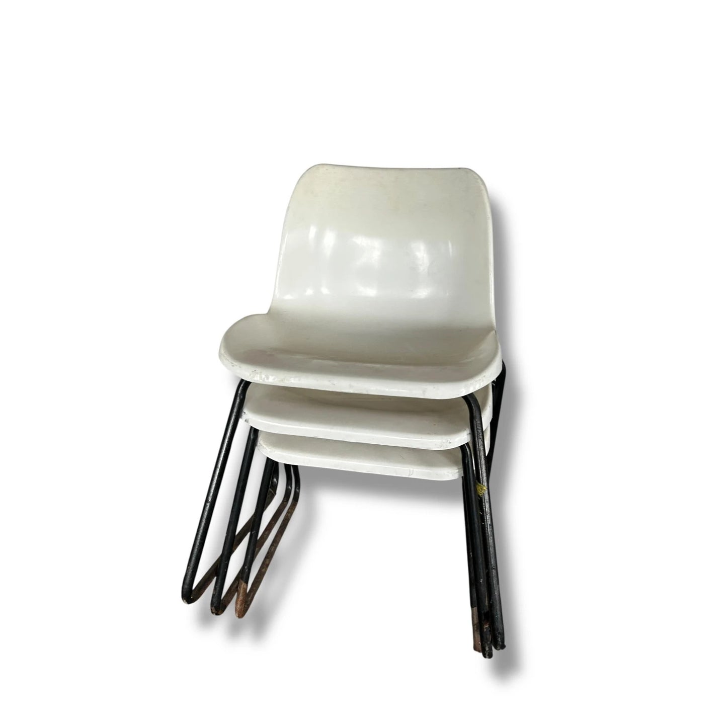 Mid Century Stackable White Plastic & Metal Chairs | Vintage Industrial Seating
