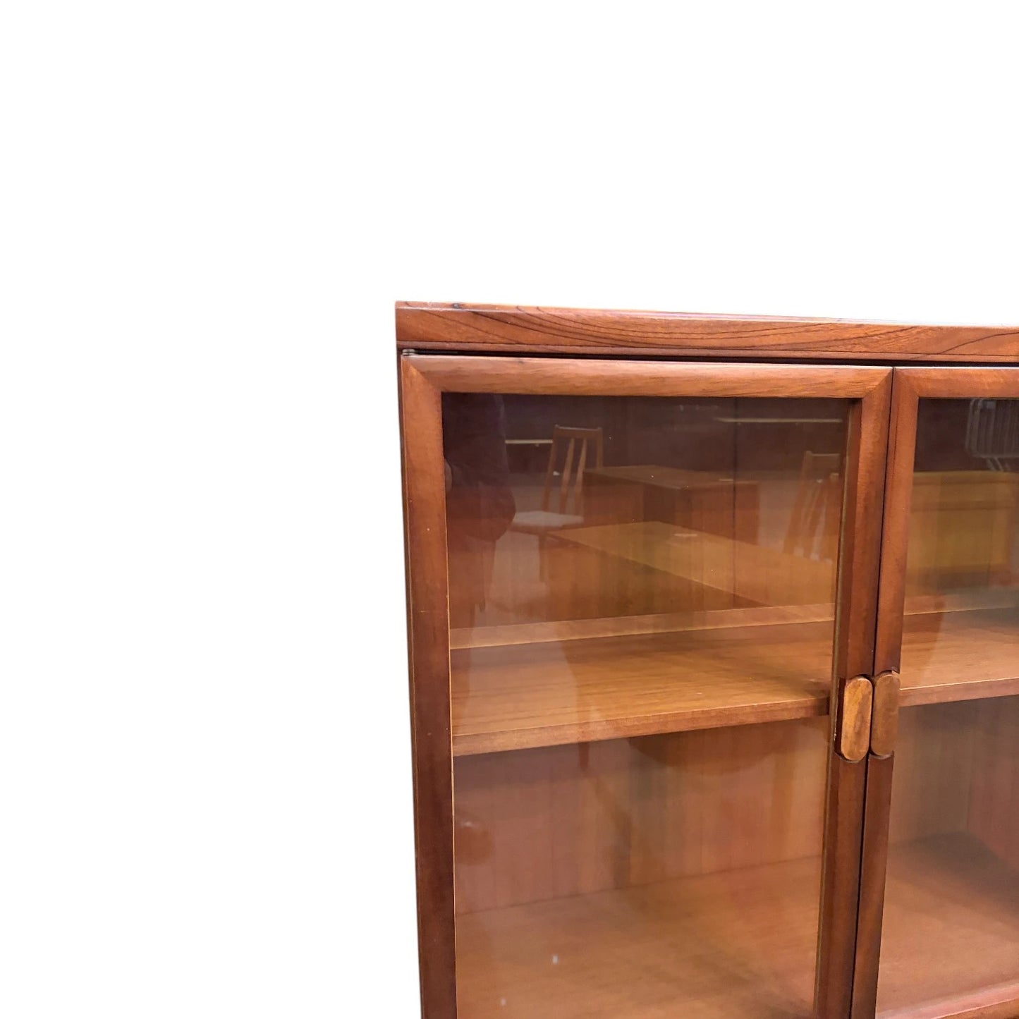 Mid Century Teak Display Cabinet | Danish Style Drinks Bureau with Glass Sliding Doors