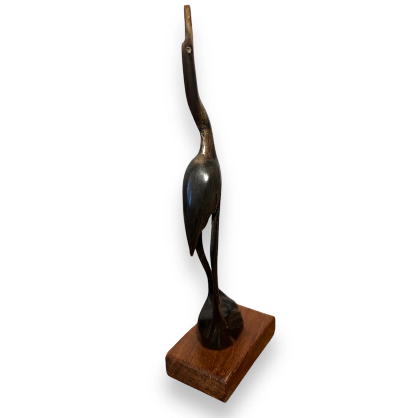 Mid Century Hand Carved Buffalo Bone Crane Statue