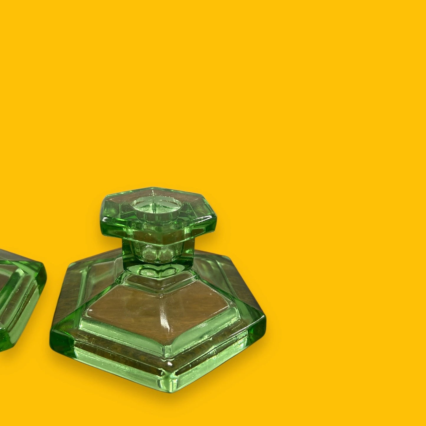 Vintage 1930s Green Glass Candlestick Holders