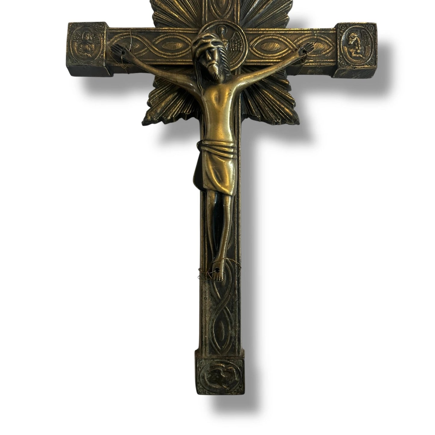 Vintage 1950s French Brass Crucifix | Art Deco Jesus Christ Wall Cross