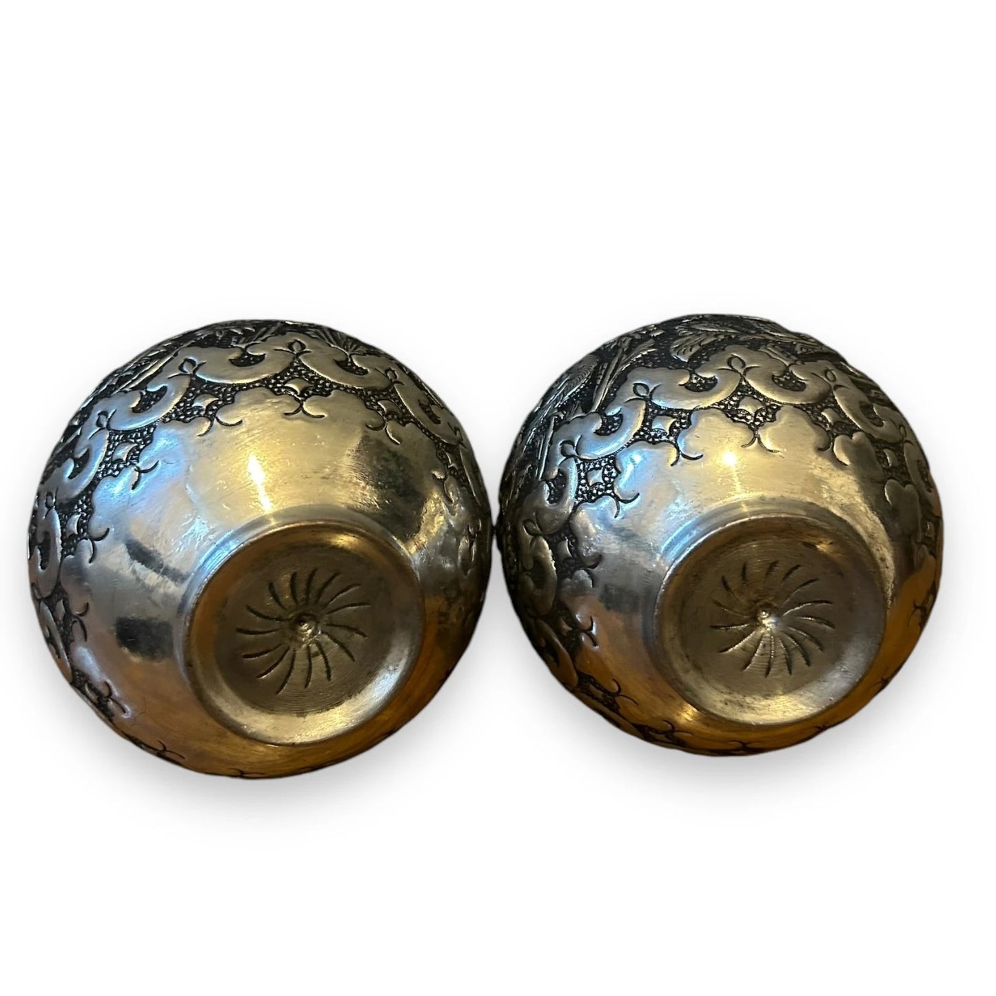 Vintage 1950s Persian Silver Copper Pair of Vases