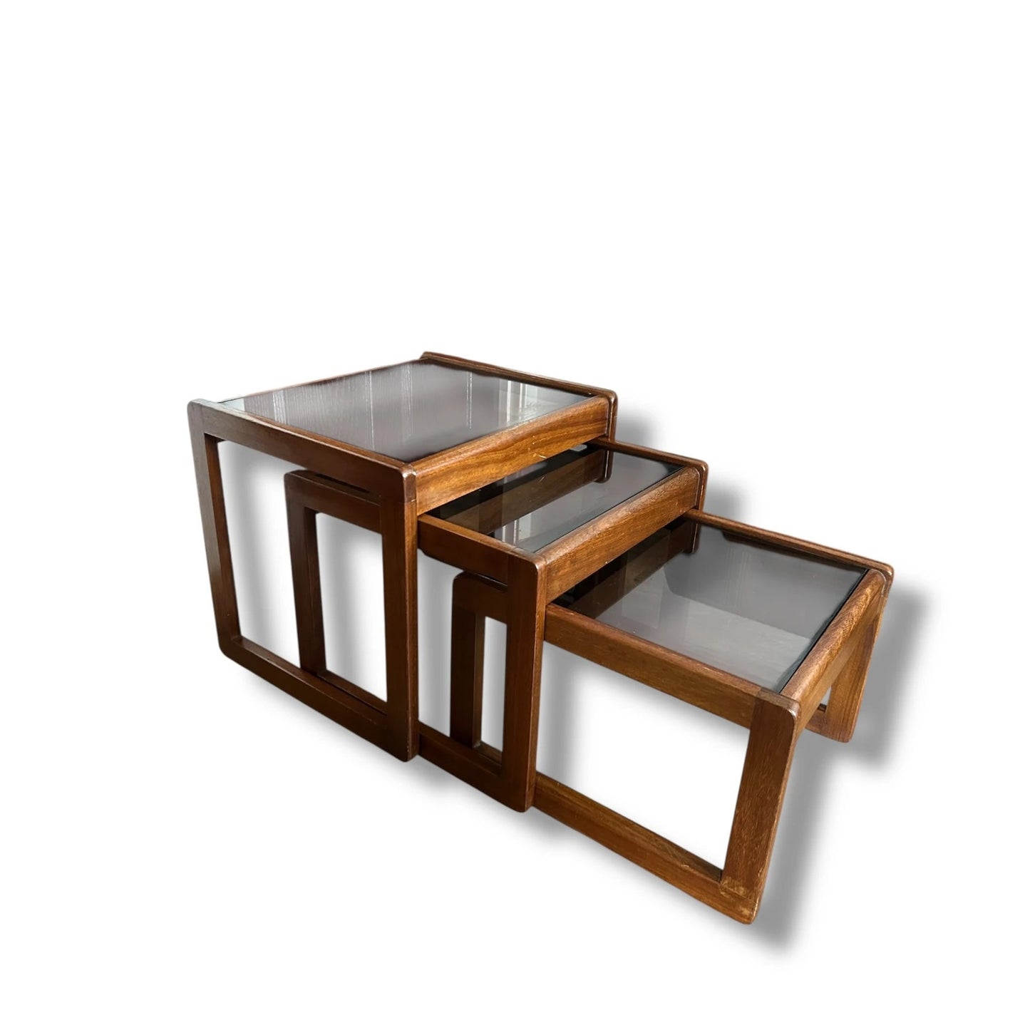 Mid Century Danish Teak & Smoked Glass Nesting Tables