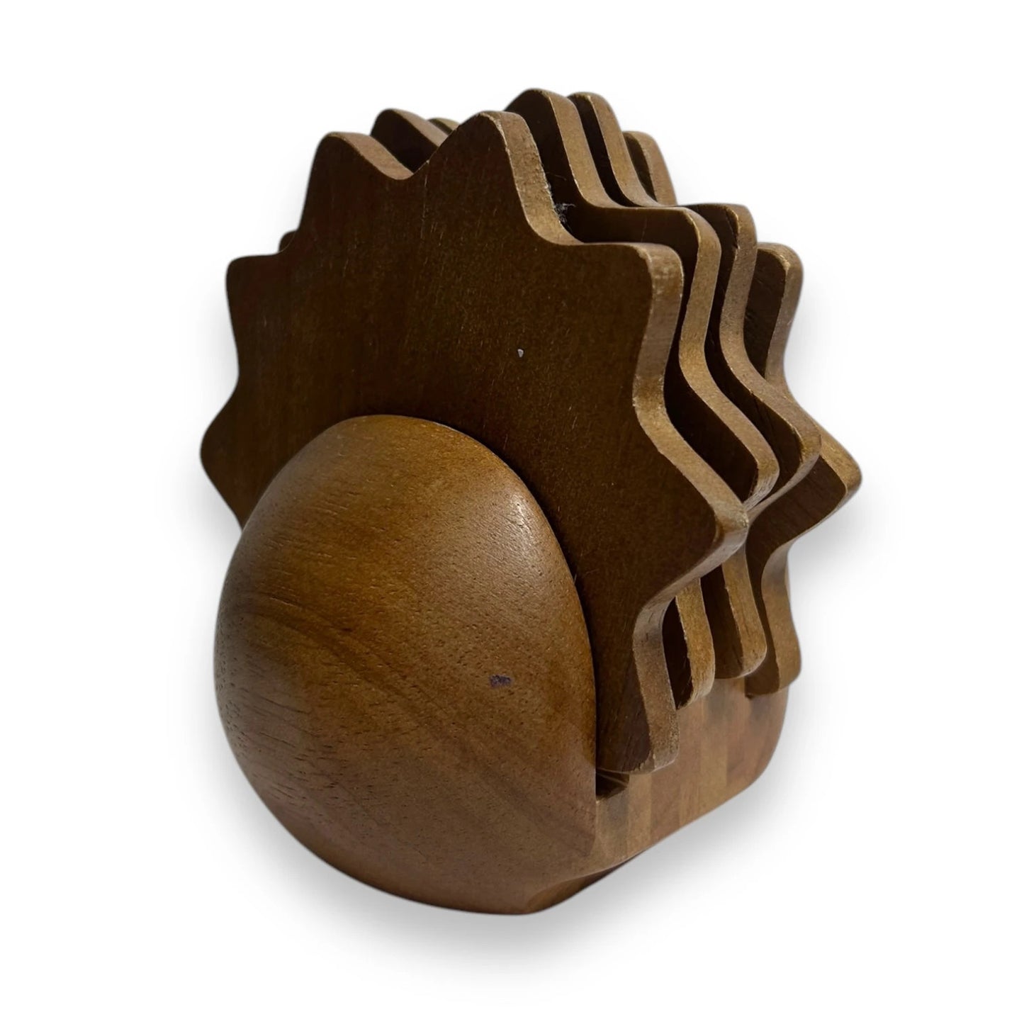 Mid Century Teak Hedgehog Coaster Set