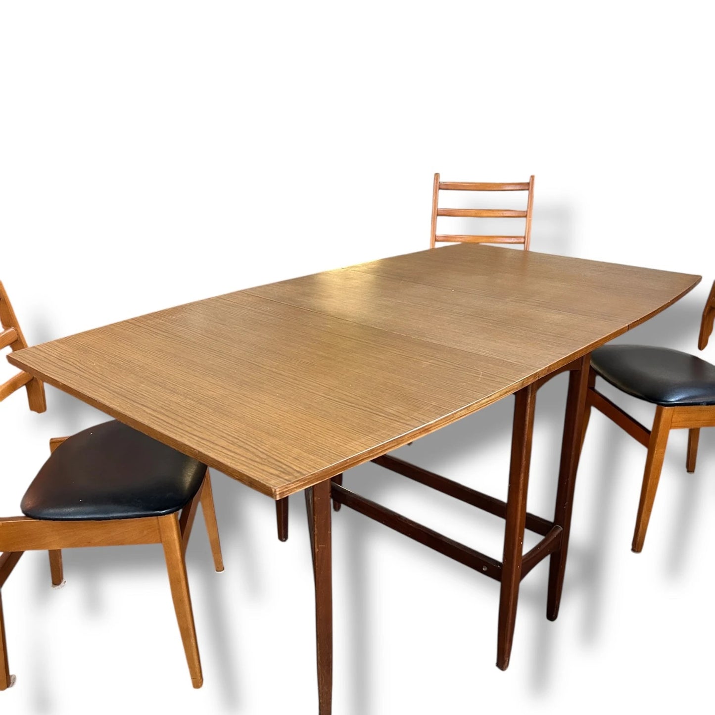 Mid Century Modern Teak Formica Drop Leaf Table and Dining Chairs Set