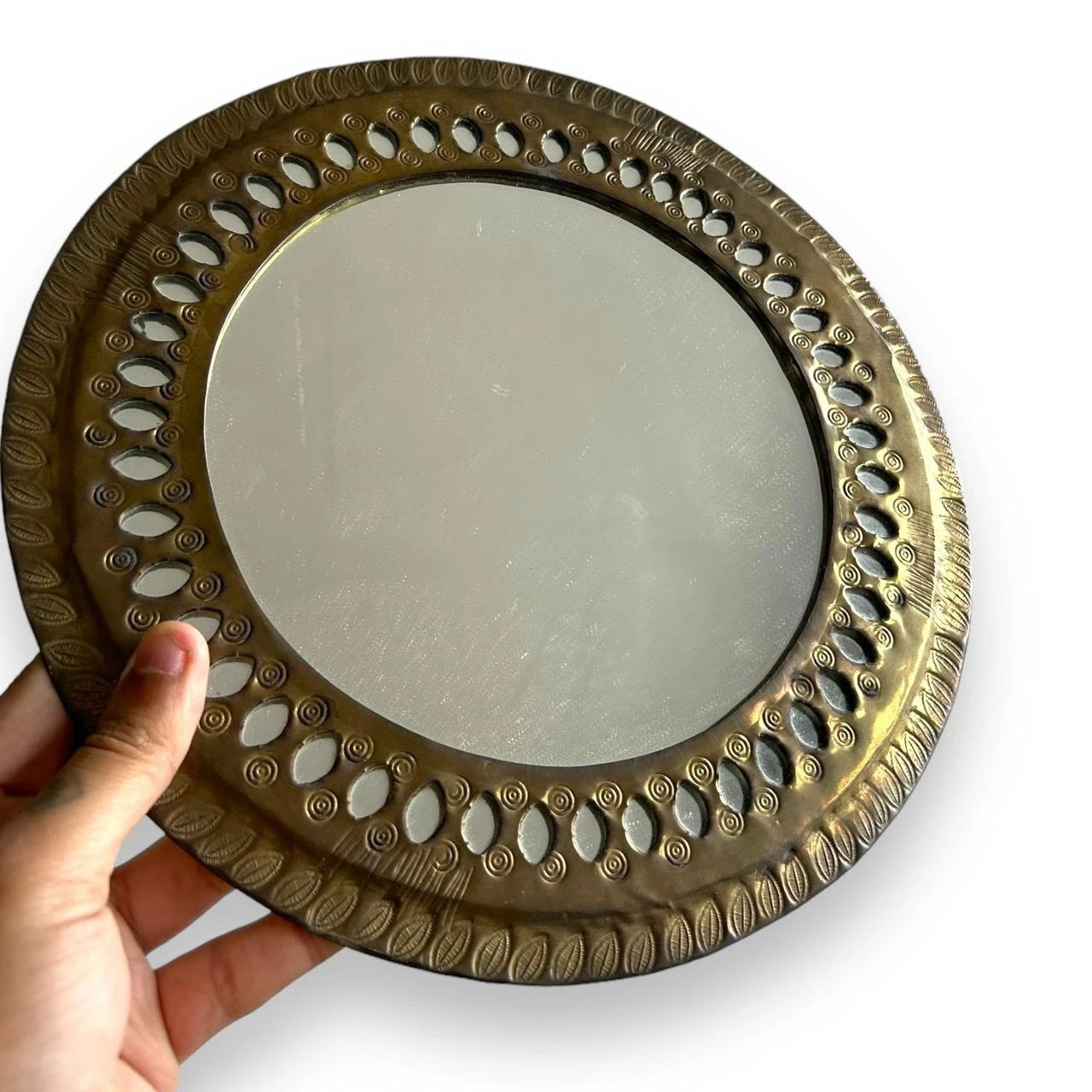 Mid Century Brass Round Moroccan Mirror