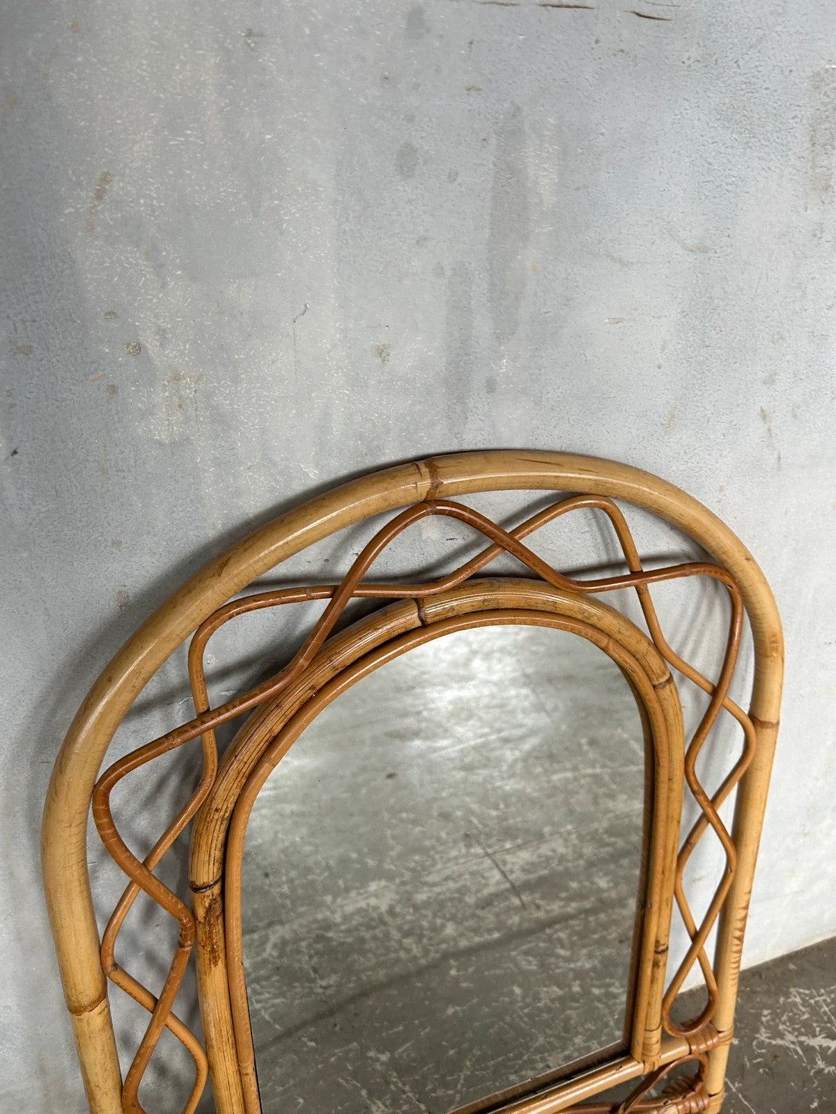 Mid Century Modern French Rattan Arch Wall Mirror
