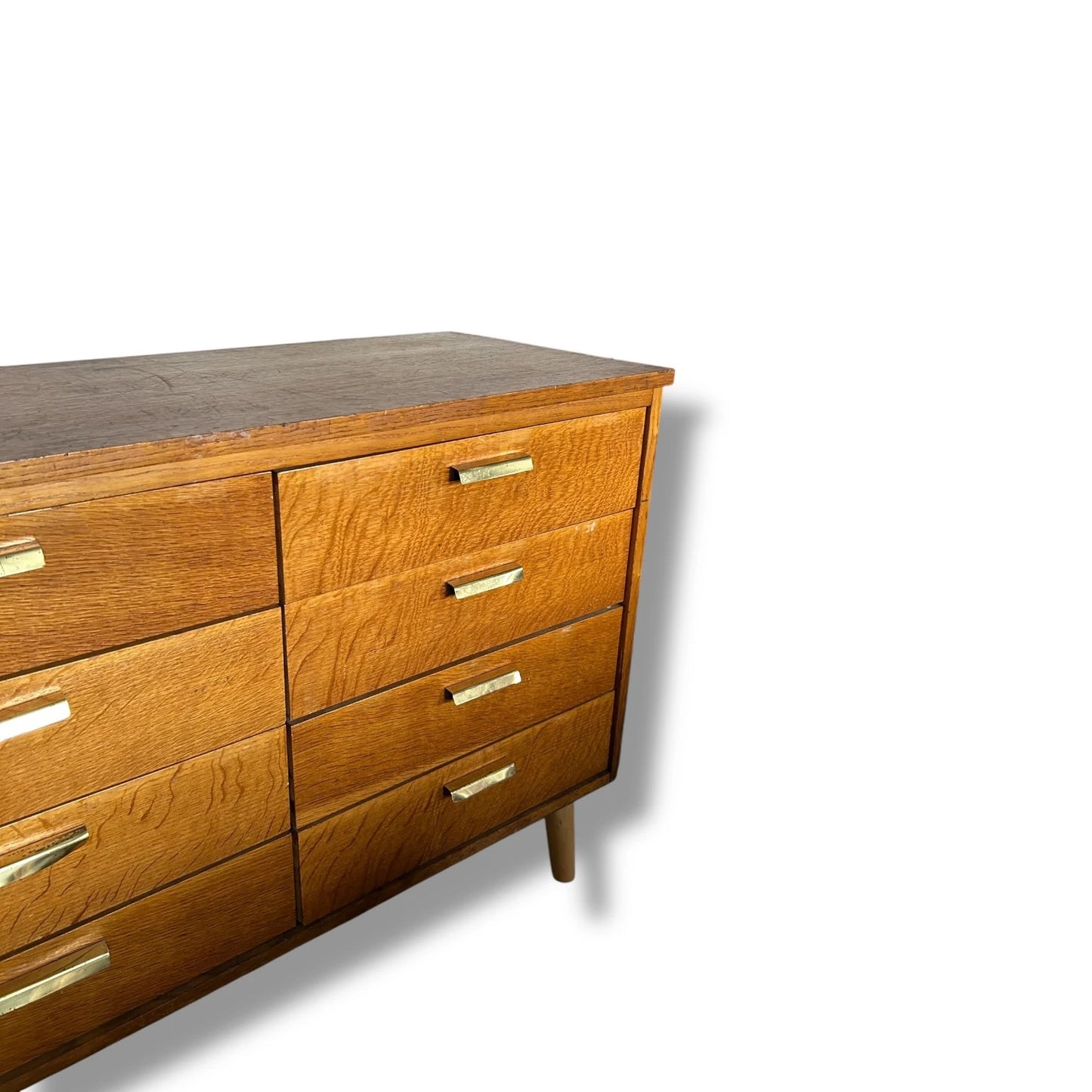 Mid Century Teak and Oak Chest of Drawers – Vintage 1960s Dresser – Brass Handles