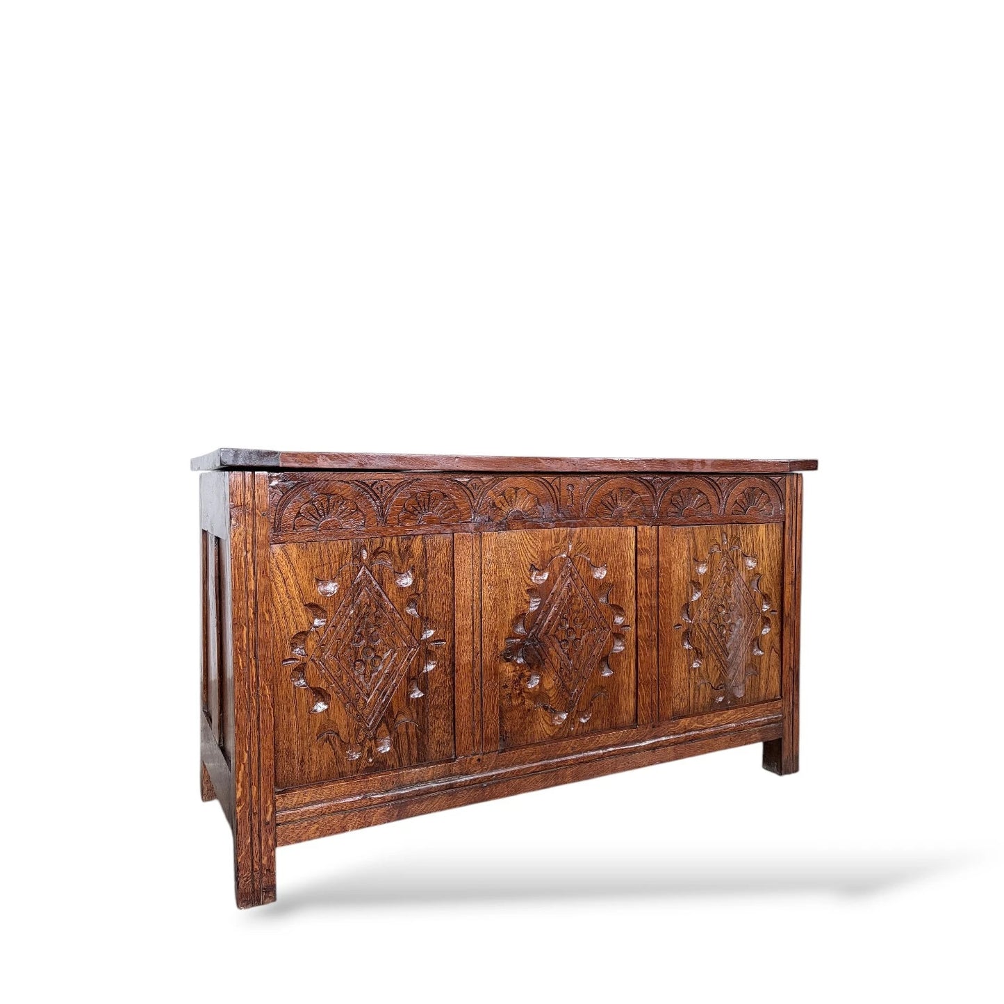 Antique Style Carved Oak Blanket Box | Vintage Storage Chest