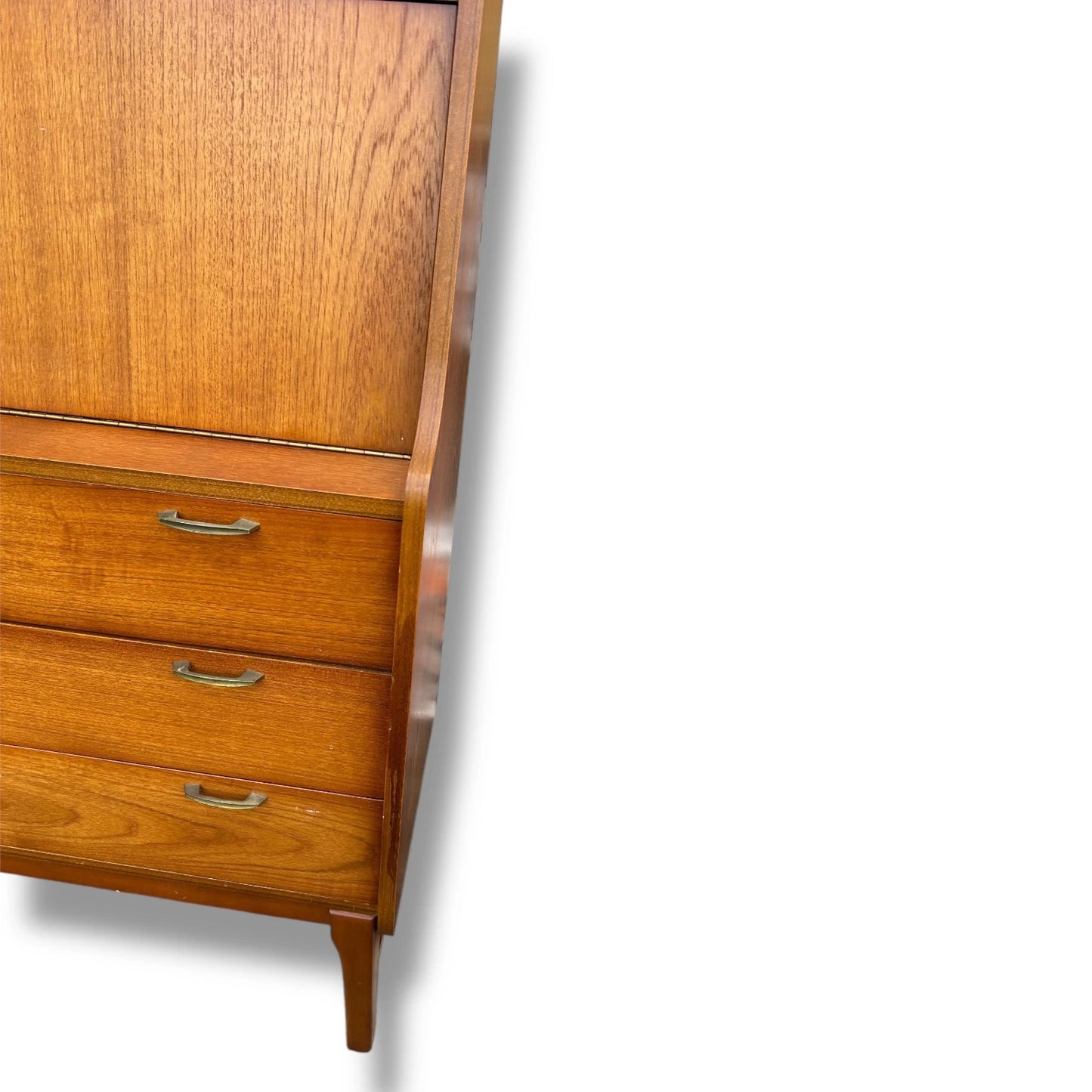 Mid-Century Danish Teak Bureau with Brass Handles – Compact Writing Desk & Storage