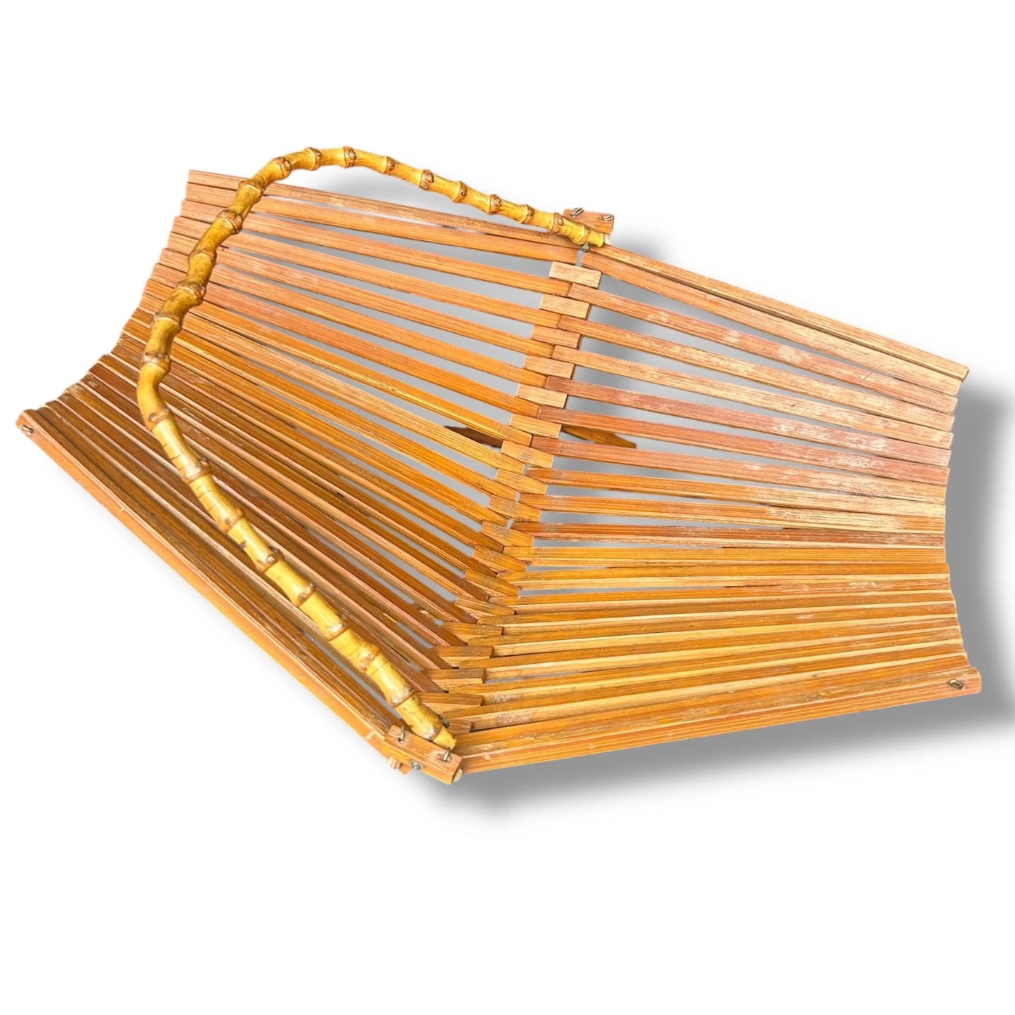Mid century modern Japanese bamboo folding basket