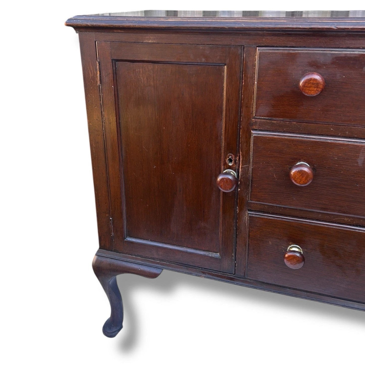 Vintage Dark Oak Kitchen Unit Sideboard – Queen Anne Revival Style