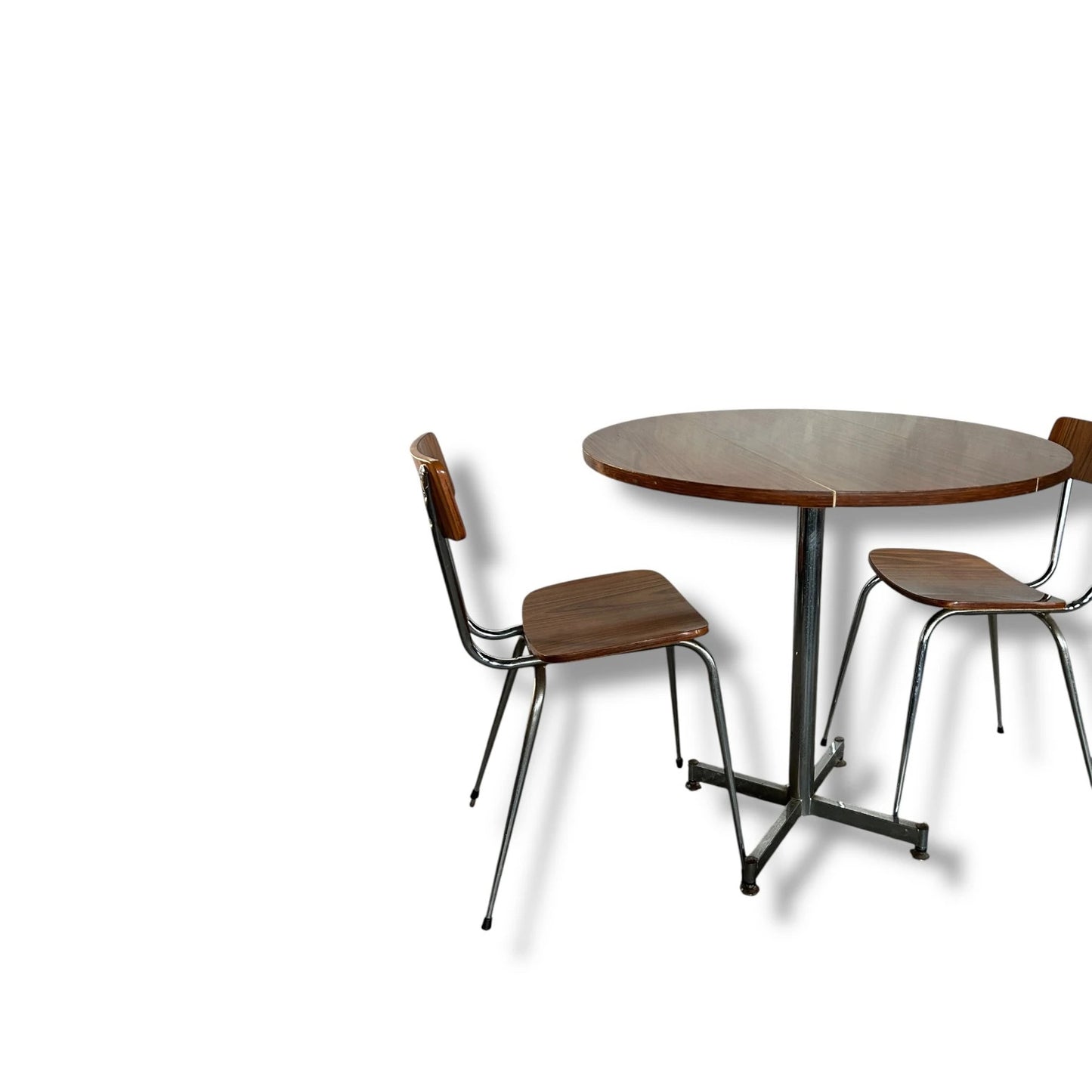Vintage Drop Leaf Table & Chairs – Brown & Cream Formica Space Saving Dining Set