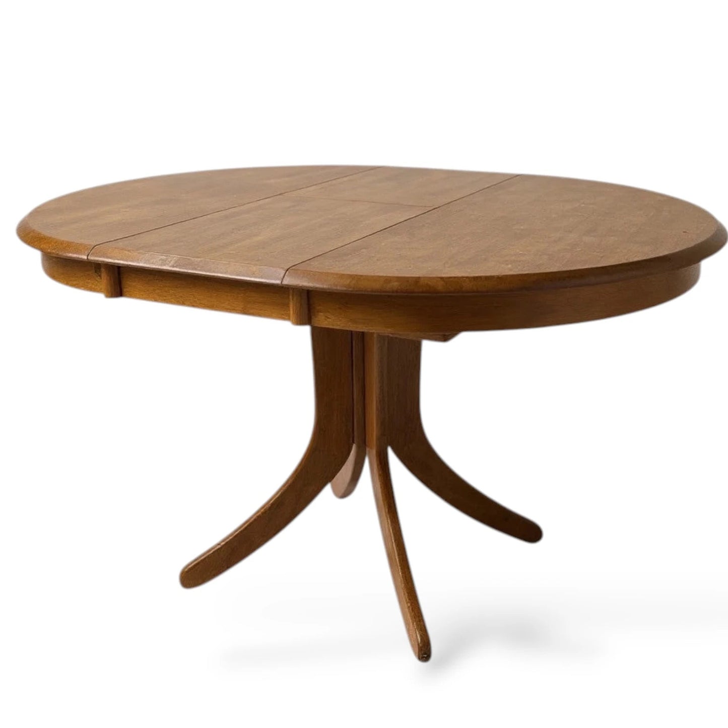 Mid Century Modern Vintage Blonde Wood Extending Pedestal Round Dining Table