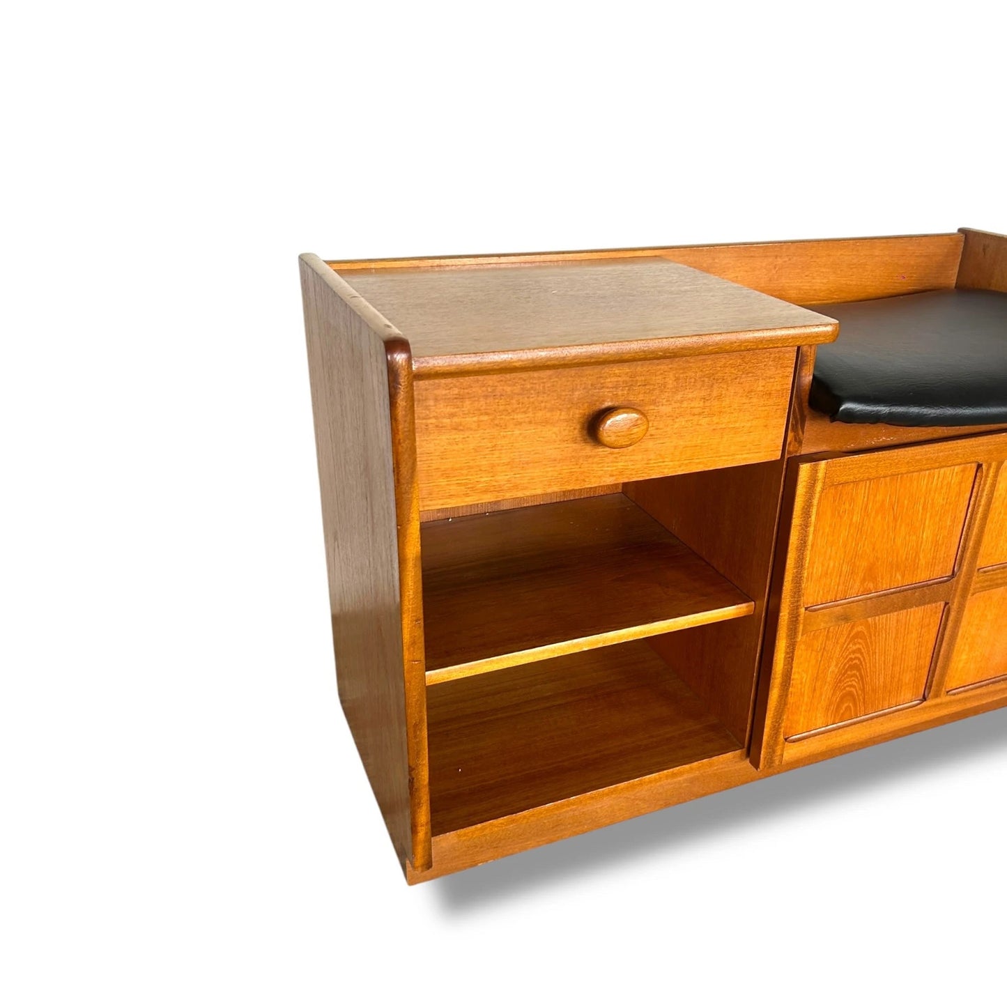Mid Century Modern Teak and Black Vinyl Nathan Telephone Table