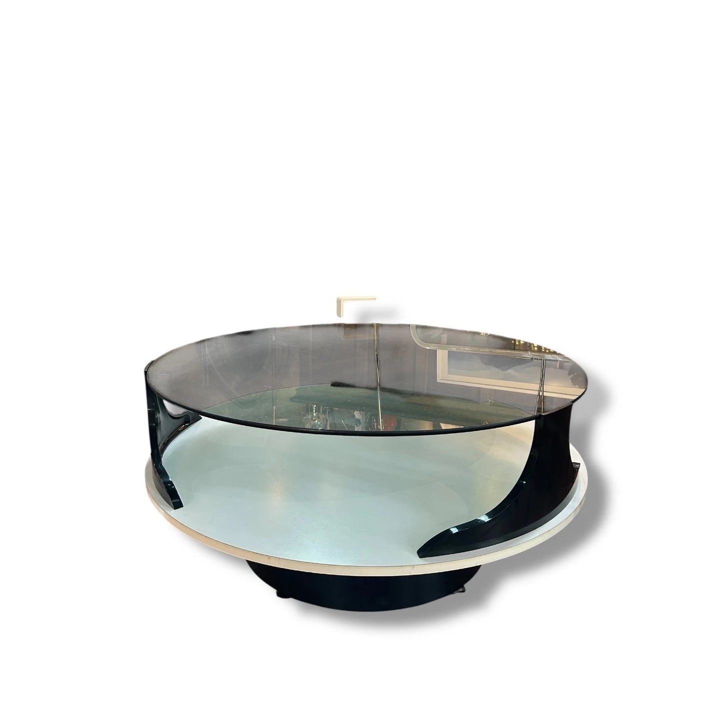 Mid Century Modern Space Age Italian Smoked Glass Round Coffee Table