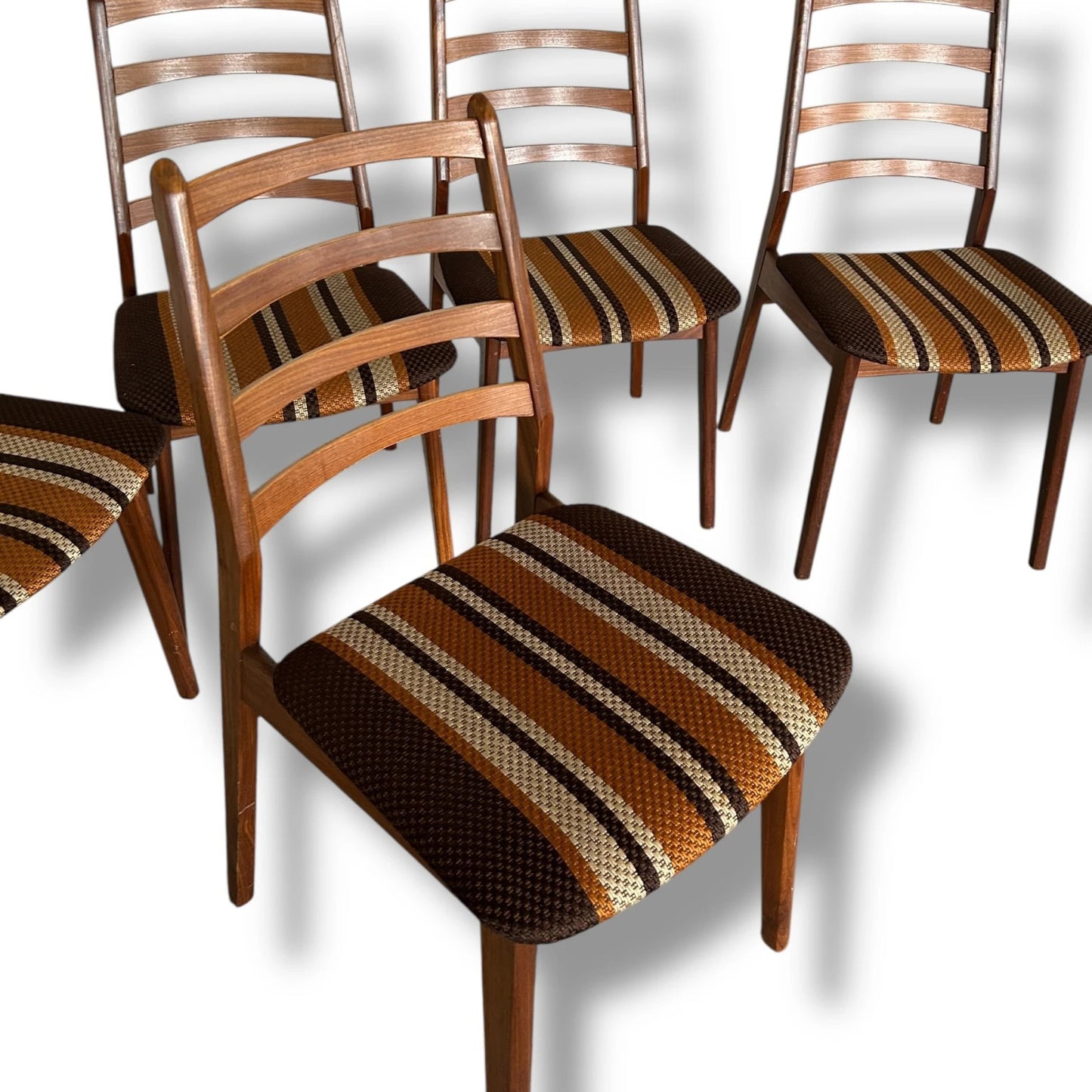 Set of 6 Mid Century Modern Danish Teak Dining Chairs | Original Fabric Upholstery