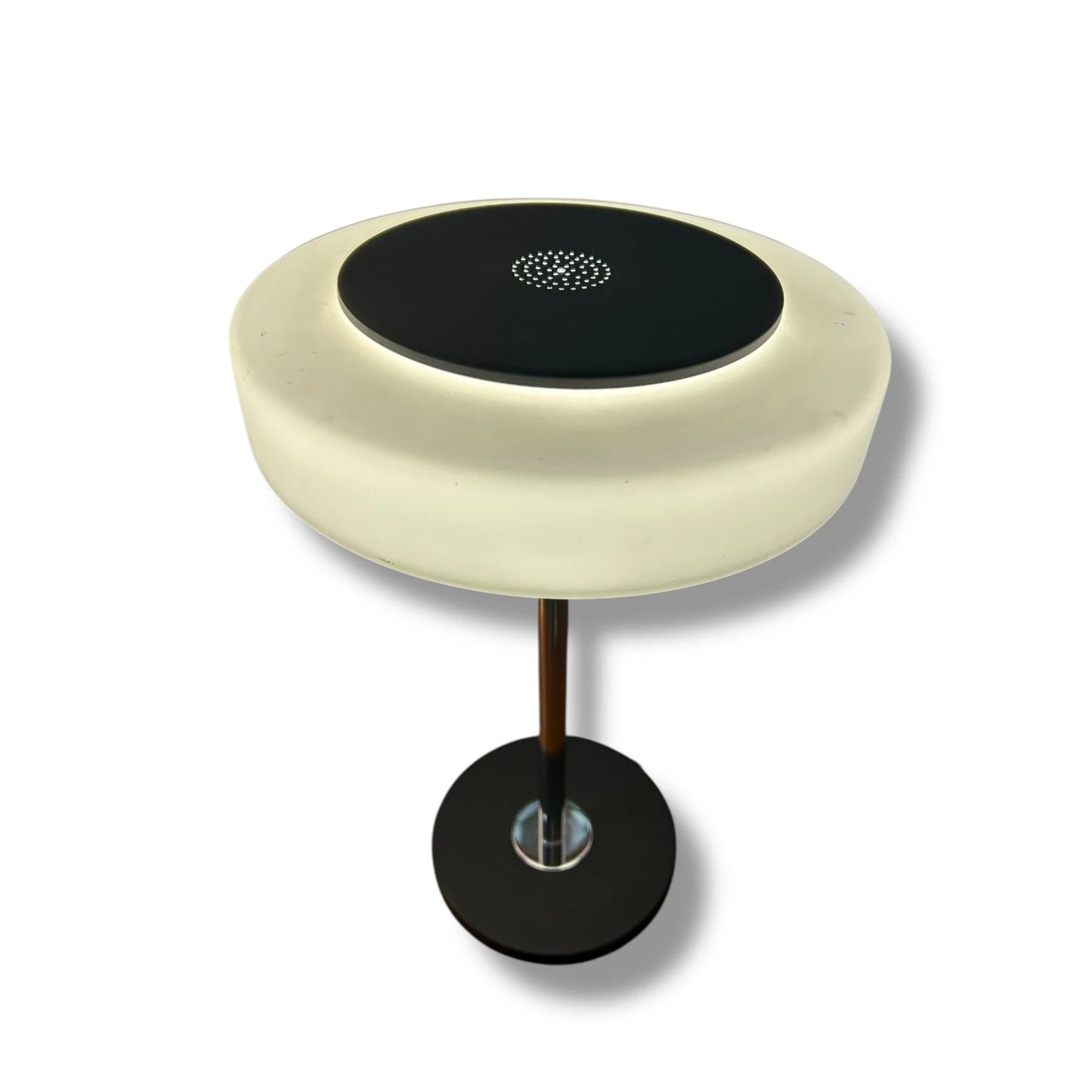 Mid Century Danish Mushroom Table Lamp | Chrome/Black Base & White Glass Shade